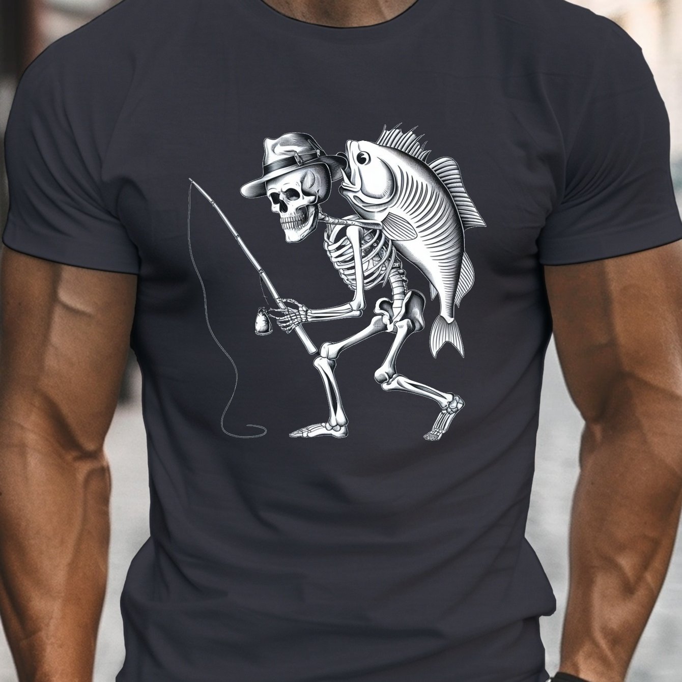 TEMU Men' Fishing Graphic Tee - Casual Crew Neck, Short Sleeve, Lightweight Summer T-shirt