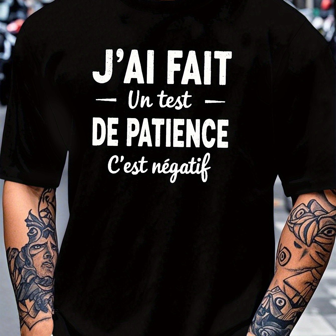 TEMU T-shirt Uni pour Homme, Imprimé avec la Française Spirituelle "J'aiFaitUnTestePatienC'estNeatif" ("J'ai Fait un Test de Patient, et le Résultat