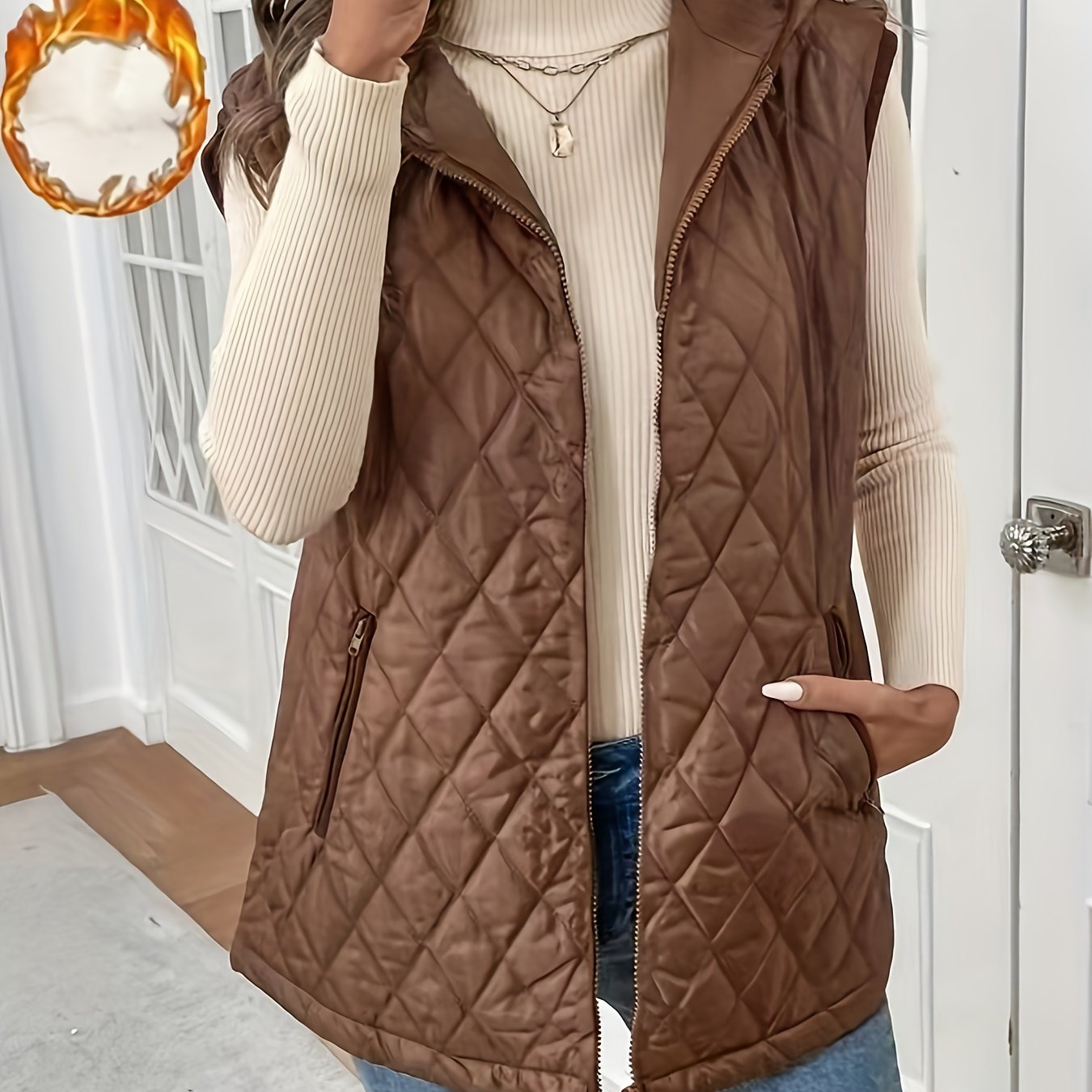 TEMU Talla grande, elegante sudadera acolchada sin con capucha para mujer de invierno