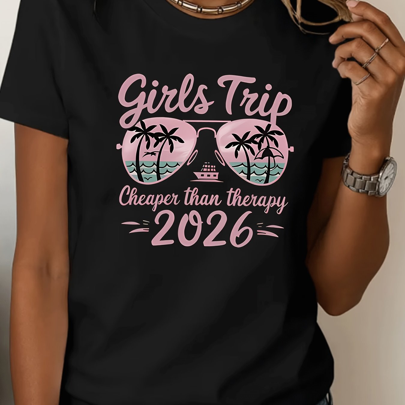 TEMU A Relaxed Moment, The Surprise Of The 2026 ' Trip " Trip Cheaper Than Relax 2026" Pattern Printed Women's Fashionable Casual Round Neck Spring