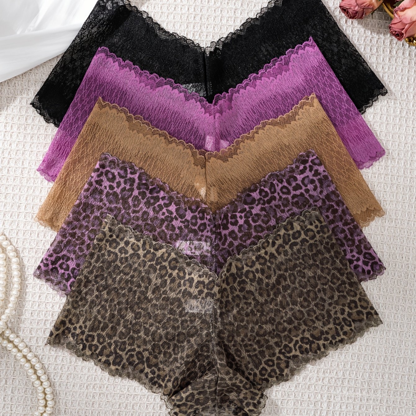 TEMU Lot de 5 boxers-culottes grande taille pour femme en dentelle à imprimé léopard