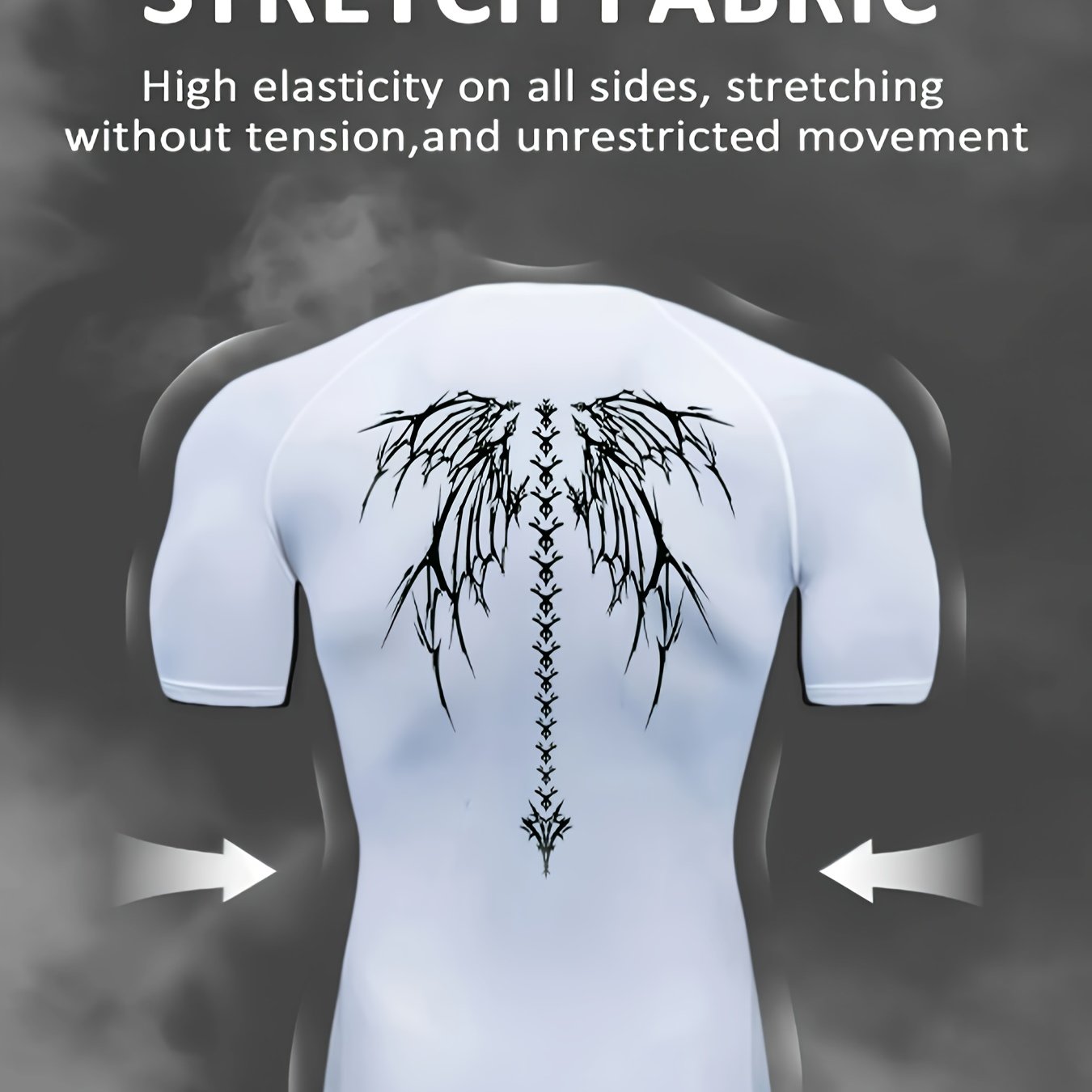 TEMU Men's Quick- Shirt With A Large On The Back - Stretchy Fabric Fitness Training T-shirt, A Top For Quick-dry Compression Wear