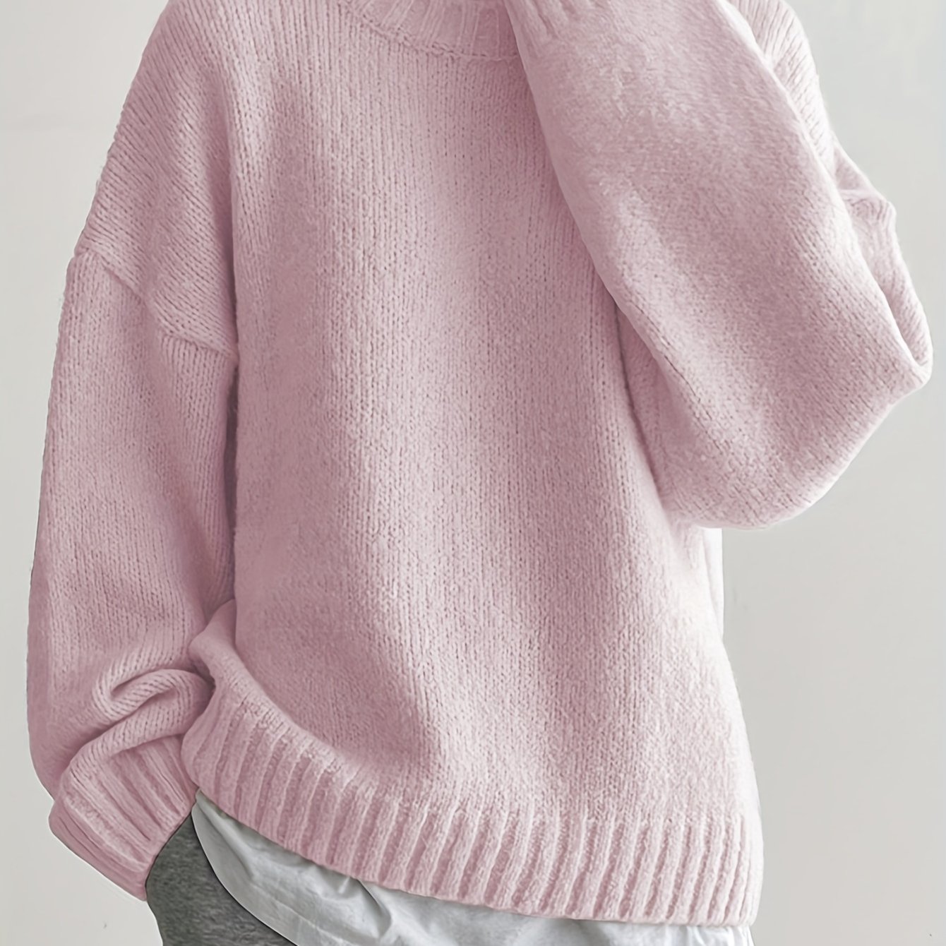 TEMU Women's Autumn And Winter Fashionable And Comfortable Solid Color Round Neck Pullover Sweater
