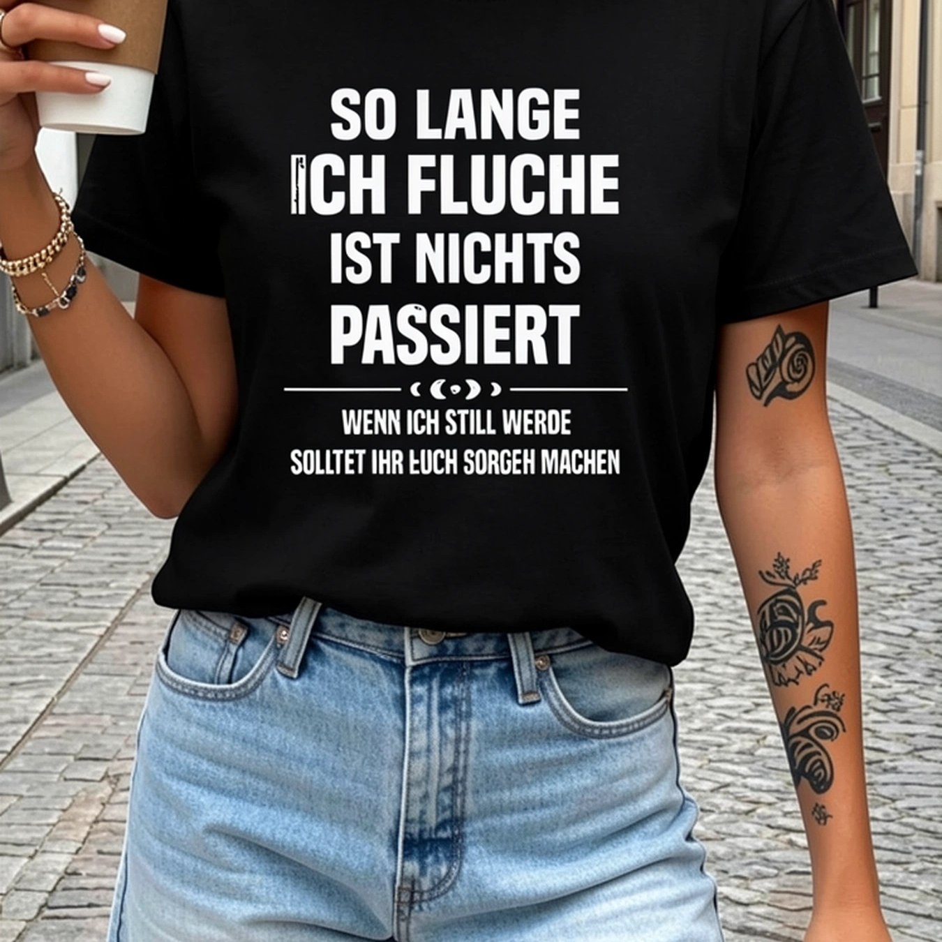 Image of Women's German Letter Print T-shirt - Short Sleeve Crew Neck Casual Top With German Text, -line Regular Fit Suitable For Summer & Spring, Machine Washable German For Casual Attire