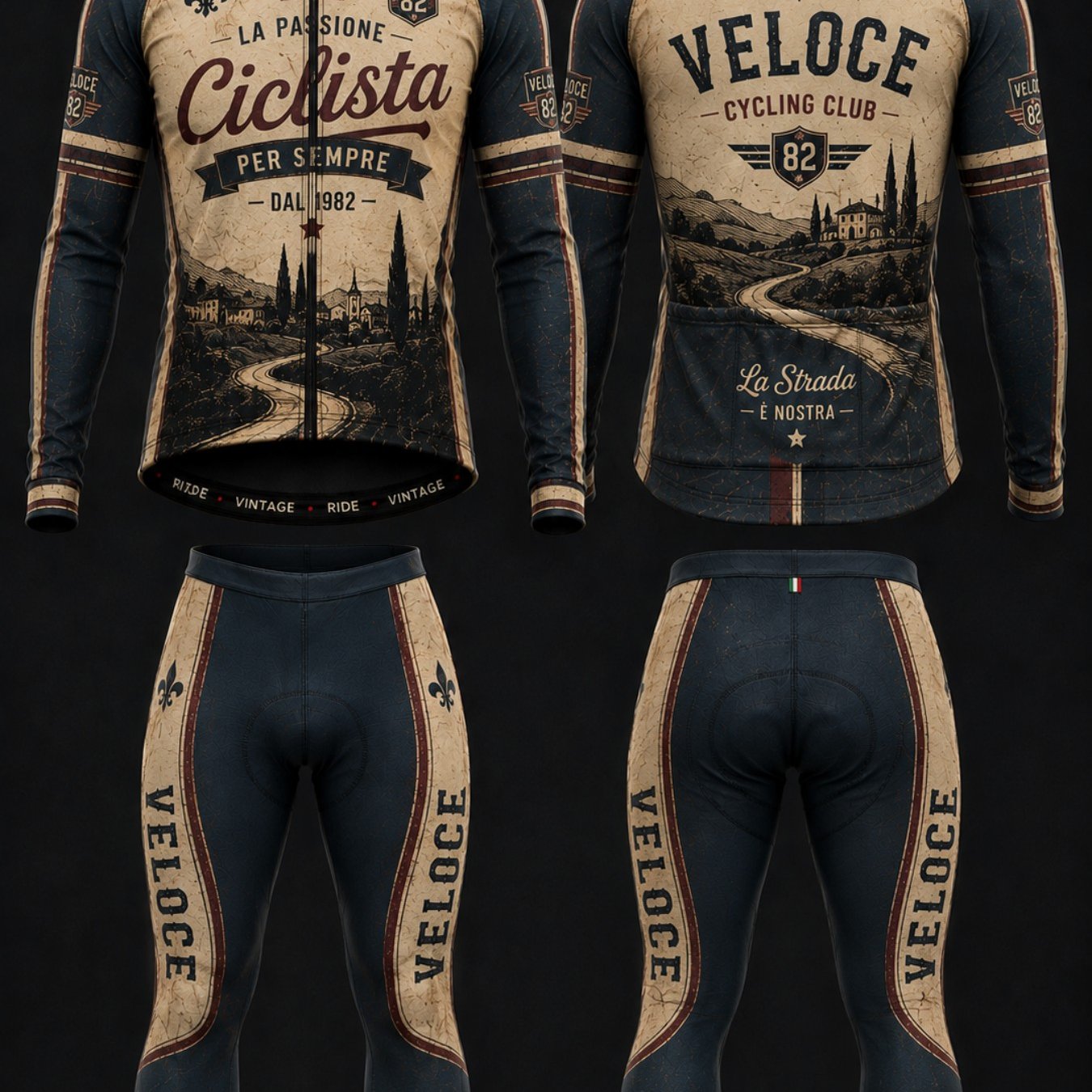 Image of Mens Long Sleeve Cycling Jersey Set Outdoor Sports 2pcs Kit Padded Biking Suit Aerodynamic Design