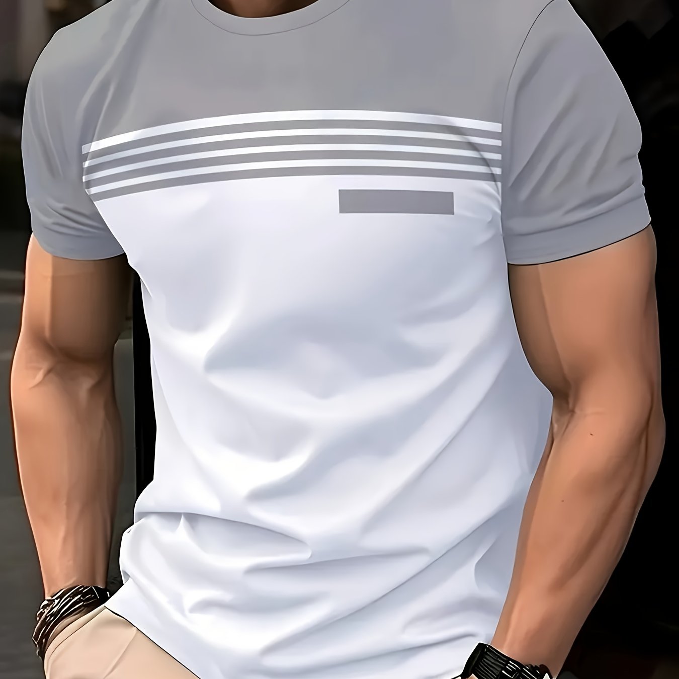 TEMU 3d Printed 1pc Large Men's Fashion Round Neck T-shirt - Breathable Polyester Fabric, Machine Washable, Easy To Care For, Elasticity, Regular