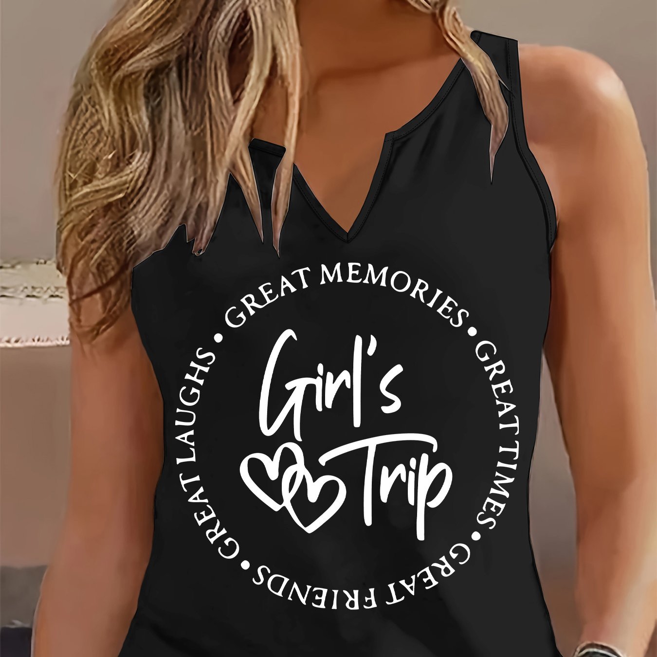 TEMU Graphic Print Tank Top, Sleeveless Casual Top For Summer & Spring, Women's Clothing