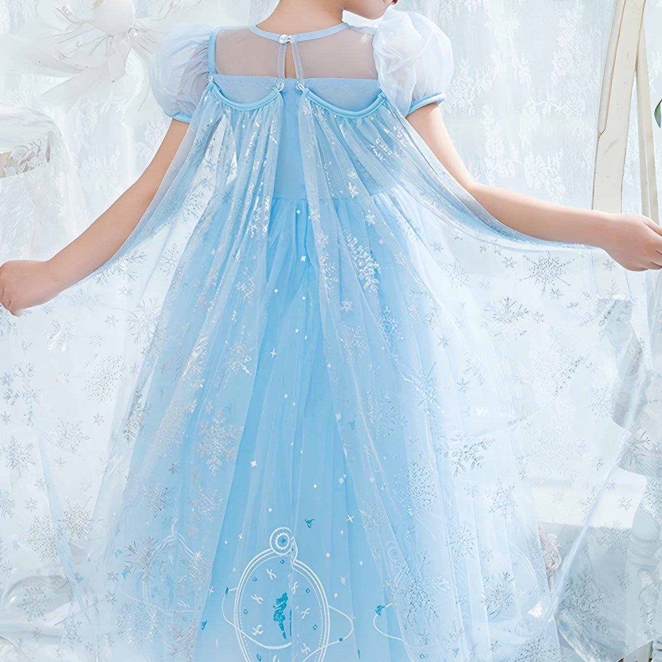 Girls' Puff Sleeve Sequin Dress Tulle Ballet Princess Dress With Snowflake Cape Birthday Party Girls' Outfit