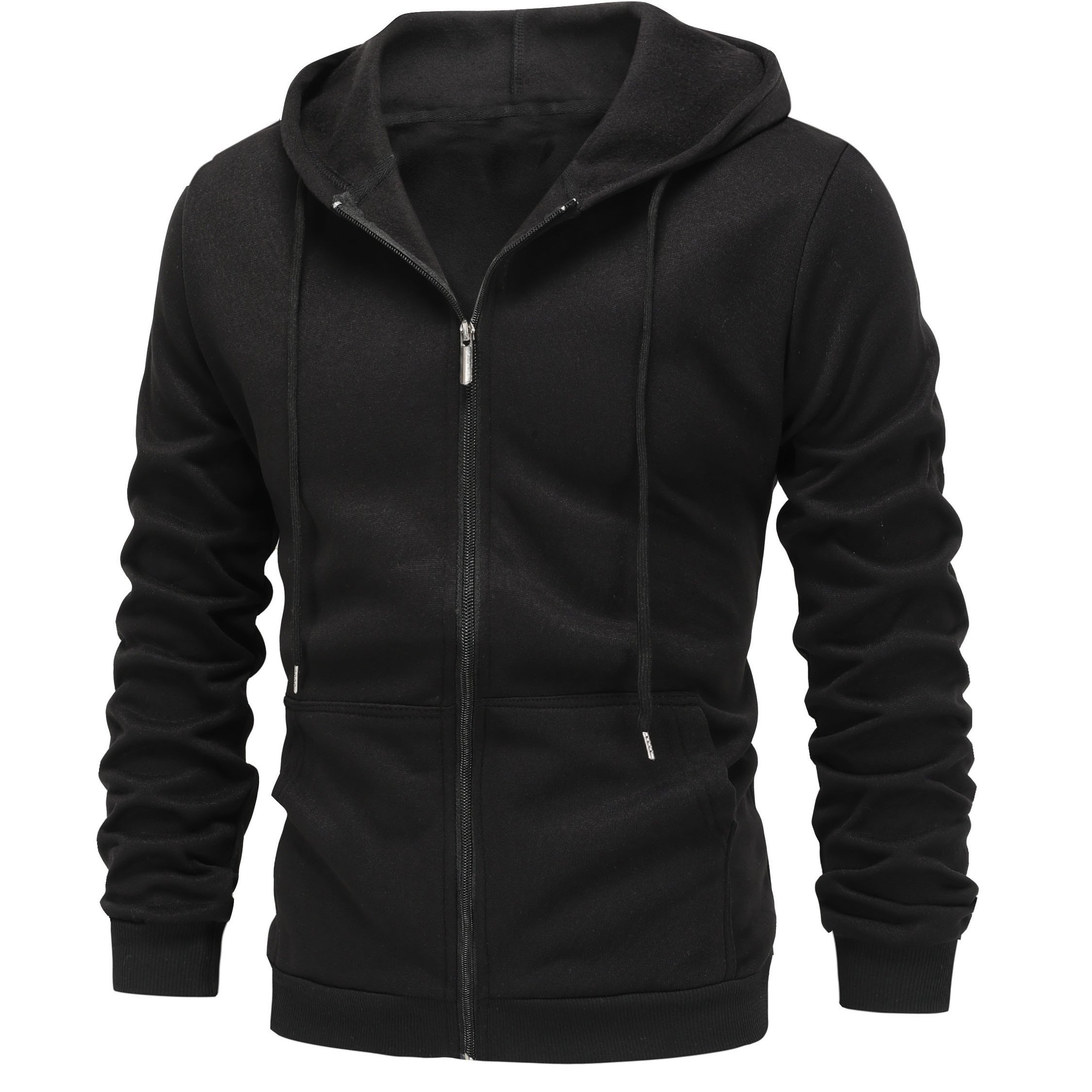 Men&#39;S Casual Zip-Up Hoodie with Fleece Lining - Black Long Sleeve Jacket for Spring &amp; Fall, Comfortable Pullover with Front Pockets, Casual Wear Hoodie | Classic Zipup | Sleek Design, Essential Hoodie