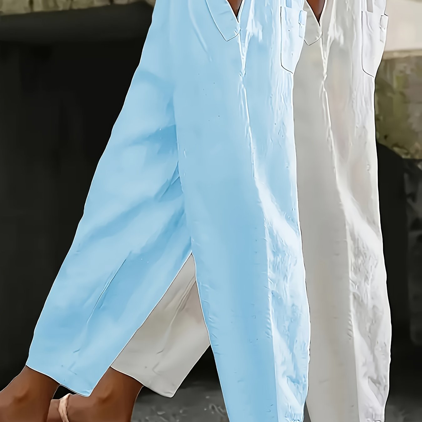 Image of Plus Size, Elegant Women's 2pcs Set, Consisting Of High-waisted Pants, Featuring A Tie, Suitable For , Multifunctional Design, Pocket Details, Regular Fit, Solid Color, Perfect For Adult Women To Wear