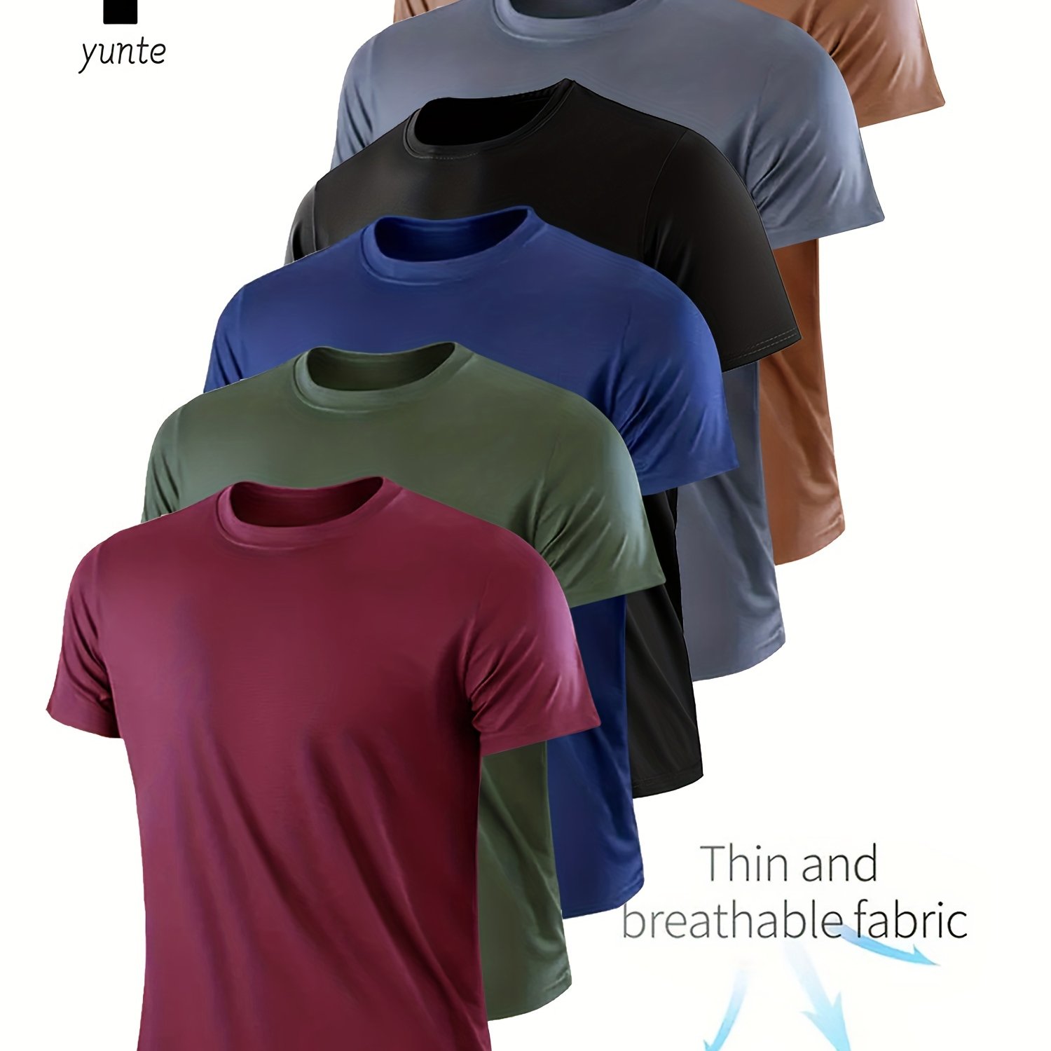 E-shop 6er-Set in verschiedenen Farben: Weinrot, Armee-Grün, Marineblau, Schwarz, Grau und Khaki. Ultraleichtes Herren T-Shirt mit Rundhalsausschnitt -