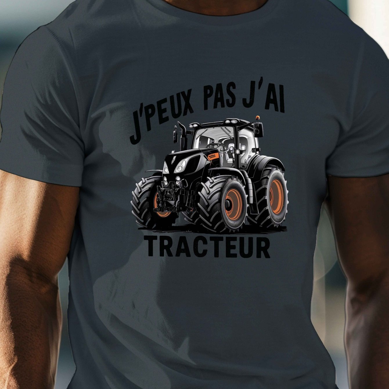 TEMU T-shirt décontracté à col rond pour homme, imprimé tracteur géométrique, tissu tricoté 100 % polyester, légèrement extensible, coupe standard,