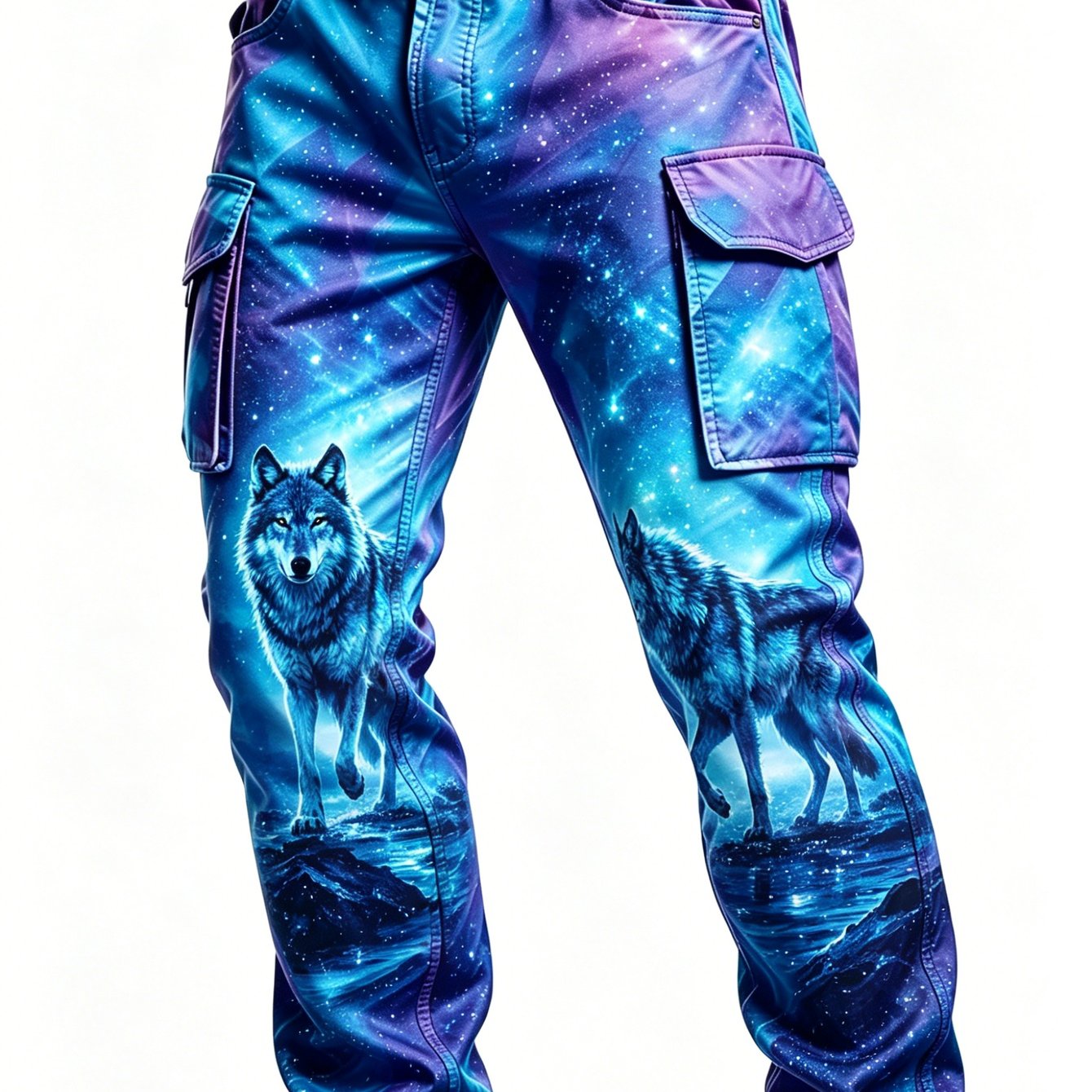 Image of Spring And Autumn Plus Size Men's Trendy Cool Star Wolf Digital Printing Tooling Trousers, Daily Outdoor Leisure Multi-pocket Versatile Leggings