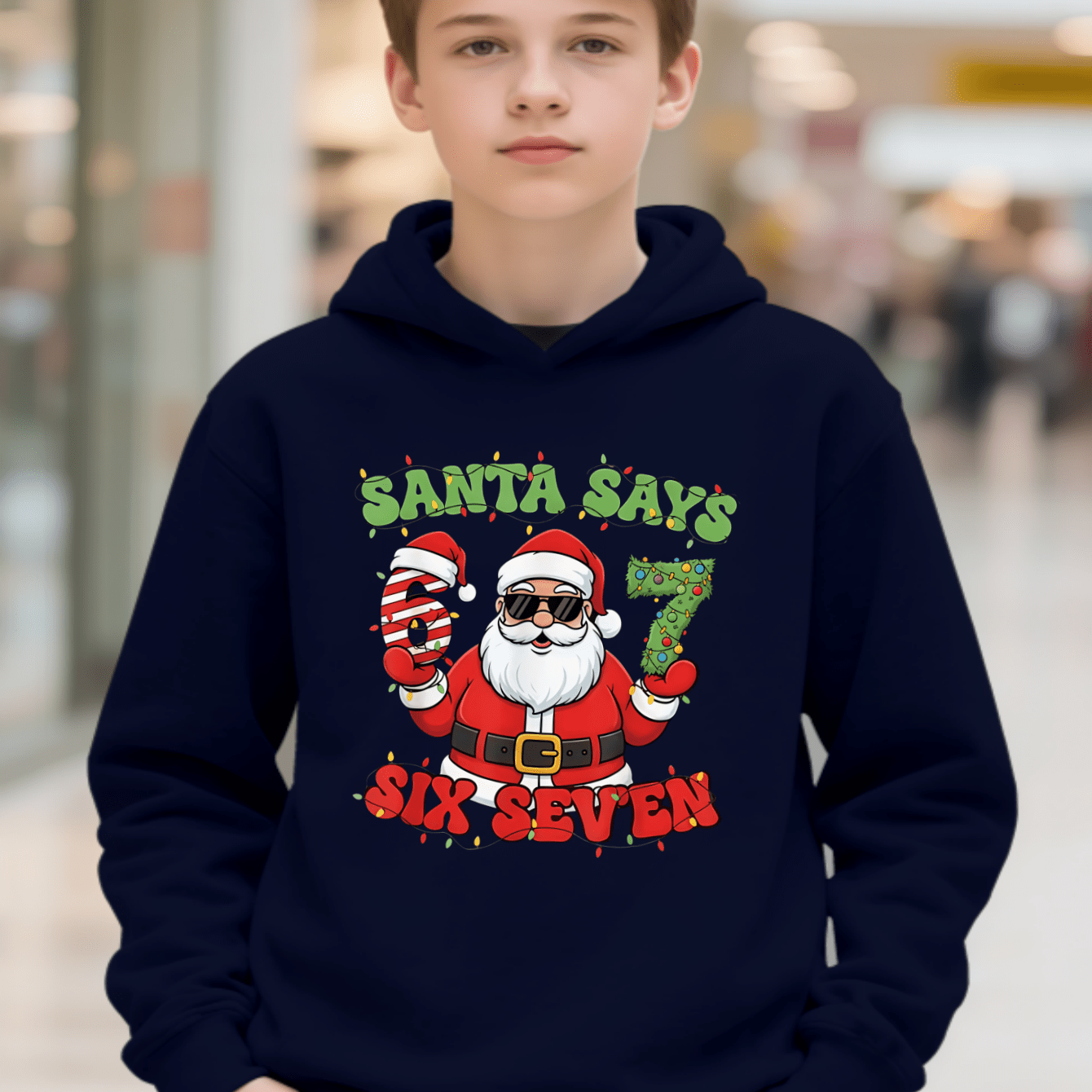 TEMU Kerstthema jongens hoodie SANTA SIX Santa Claus snoepboom digitaal print, creatief kerstcadeau! Santa Claus Santa Claus houdt 6/7 digitaal