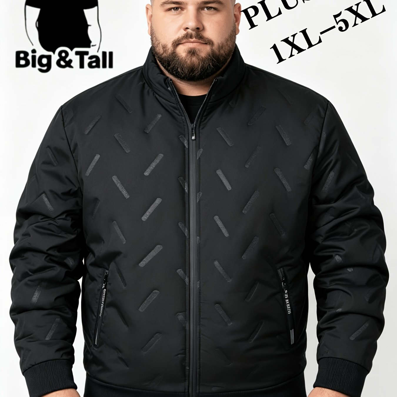 TEMU Plus Size Men's Textured Fleece Jacket, Plus Size Loose Casual Fall Winter Coat
