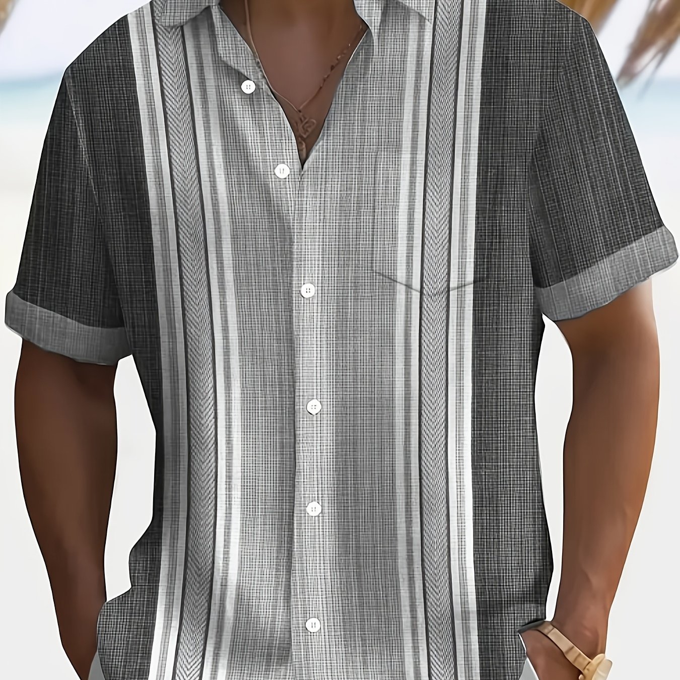 TEMU [printed Design - Not Texture] Men's Retro Geometric Pattern Short Sleeve Shirt, Color-block Texture