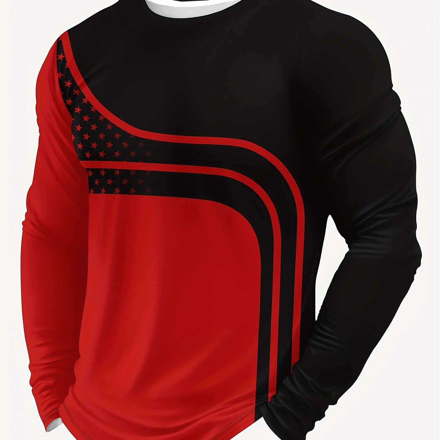 TEMU Men's Plus Size Long Sleeve Men's Casual Athletic [print Design-not Textured] Round Neck Long Sleeve Top, Plus Size