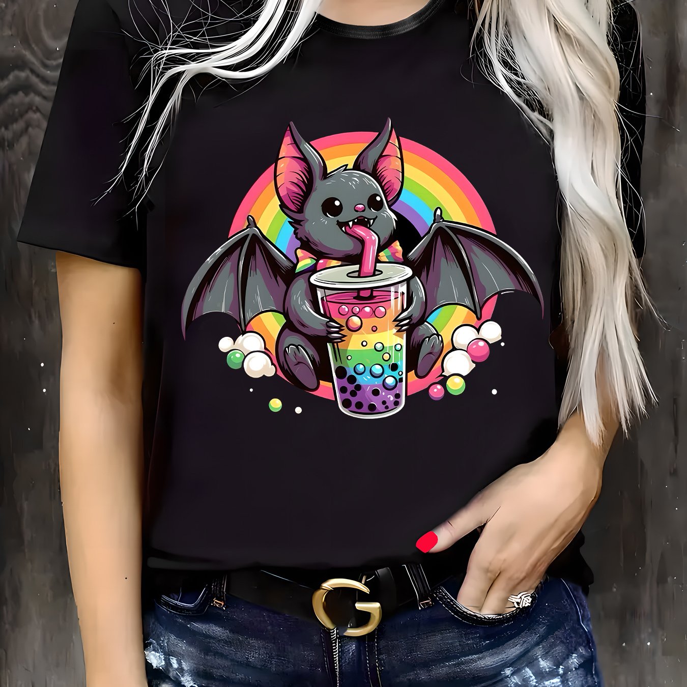 TEMU Plus Size, Print Plus Size Women's Casual T-shirt, Round Neck, Short Sleeved, Slightly Elastic Fabric, Regular Style, Comfortable Top For Women