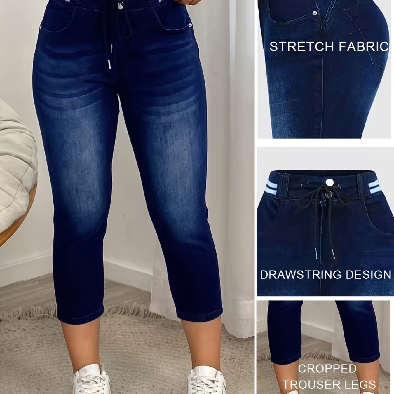 Stretch Double-button Ankle Jeans