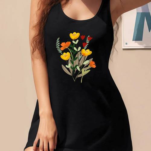 womens antique botanical watercolor wildflo sleeveless dress spring summer casual vest dress fashion womens dresses