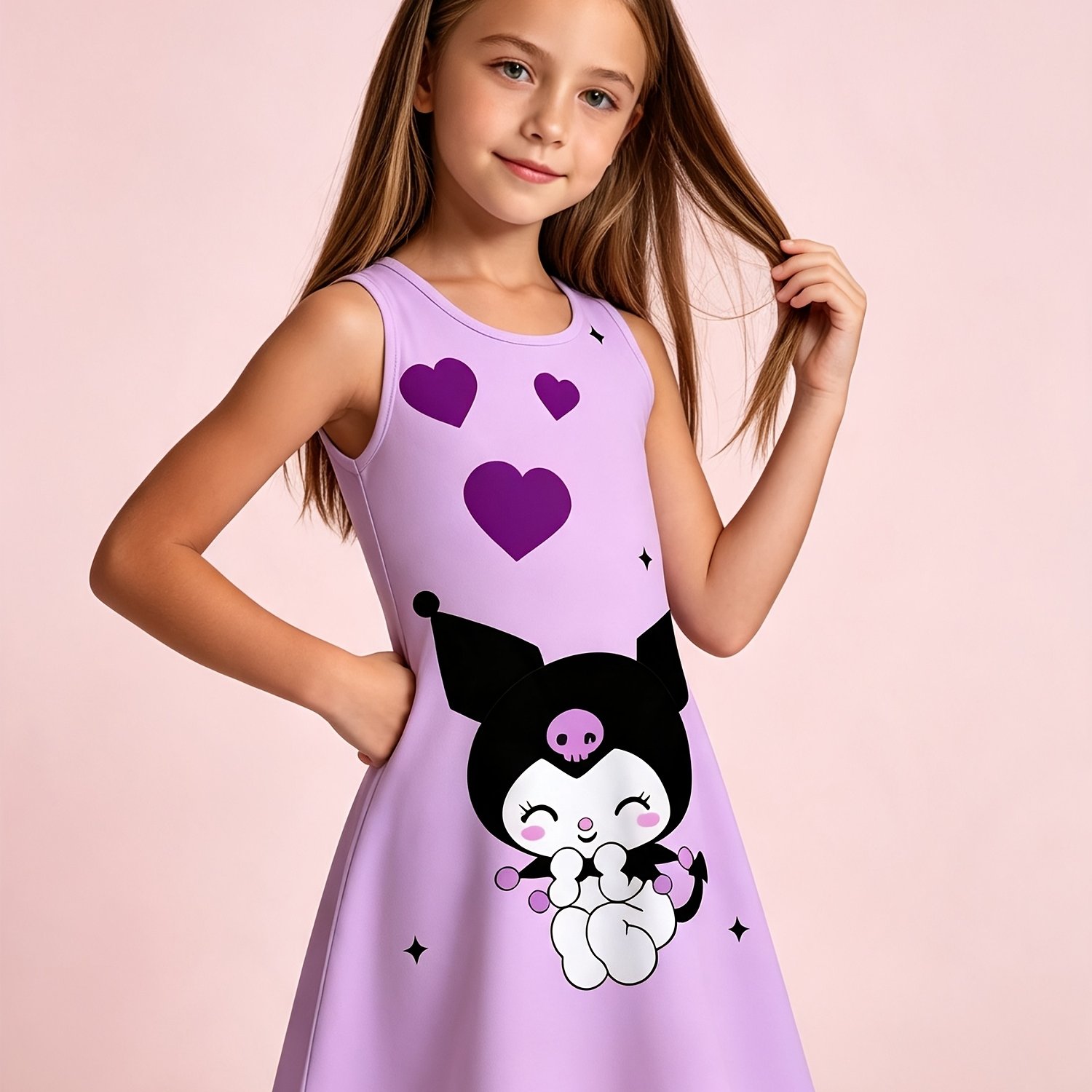 Hellokitty Printed Girl Sleeveless Vest Dress - Summer New Dress - Teenage Breathable Daily Outing Dress - Girls' Home And Outdoor Casual Dress