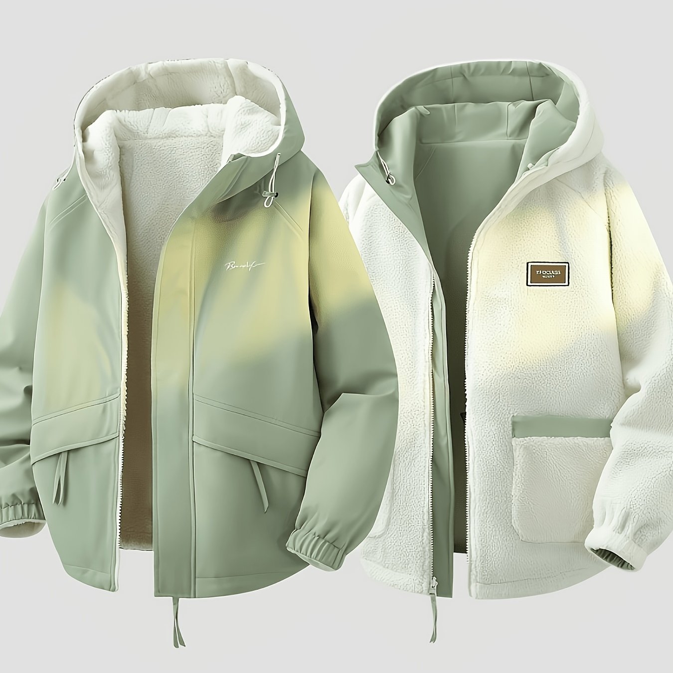 Men's Reversible Winter Hooded Jacket, Windproof & Warm