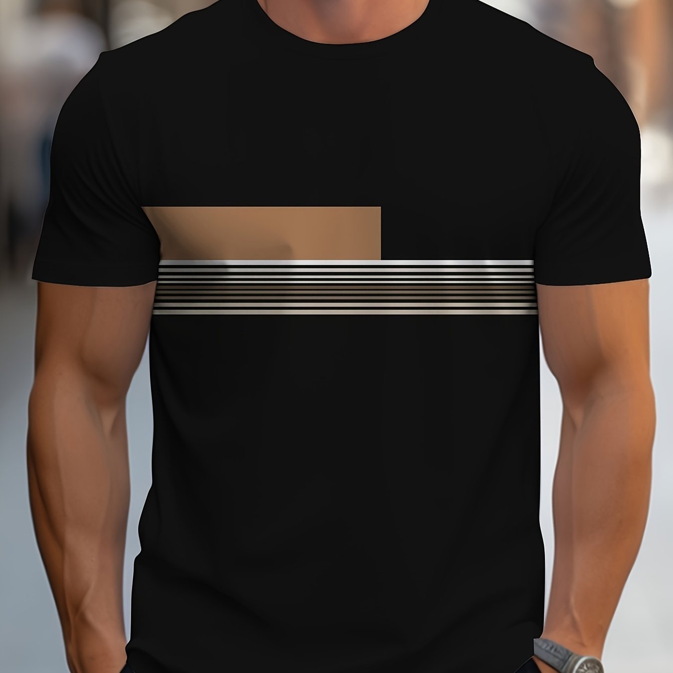 TEMU Men's Striped T-shirt, Casual Short Sleeve Crew Neck Tee, Men's Clothing For Summer Outdoor