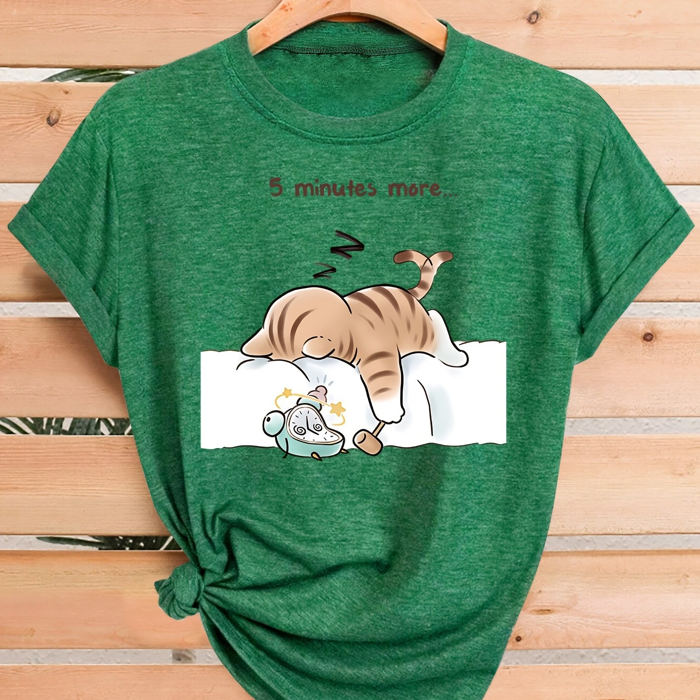 TEMU 1pc Spring New Arrival More Cat Cartoon Print Round Neck Casual Sporty Elegant Plus Size Women's Short Sleeve T-shirt Spring Summer Fashion