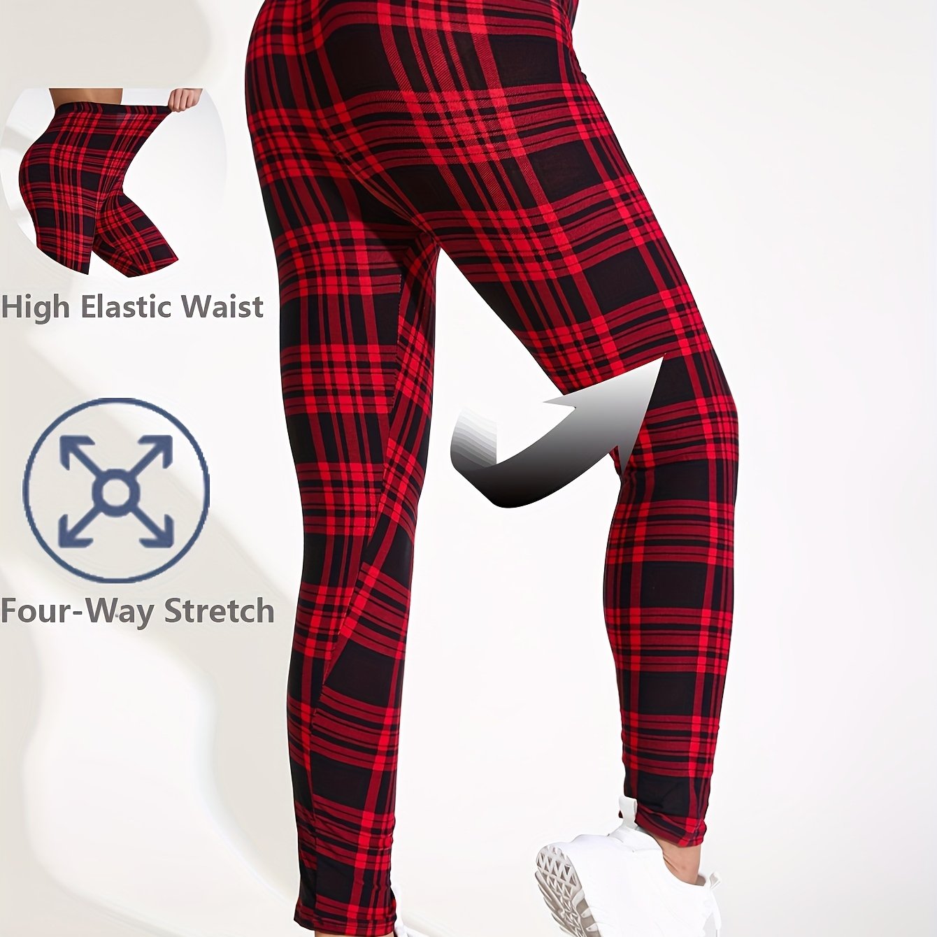 TEMU Chic Red Yoga Leggings For Women - High Stretch, Breathable Activewear Pants For Running & Fitness, Machine Washable