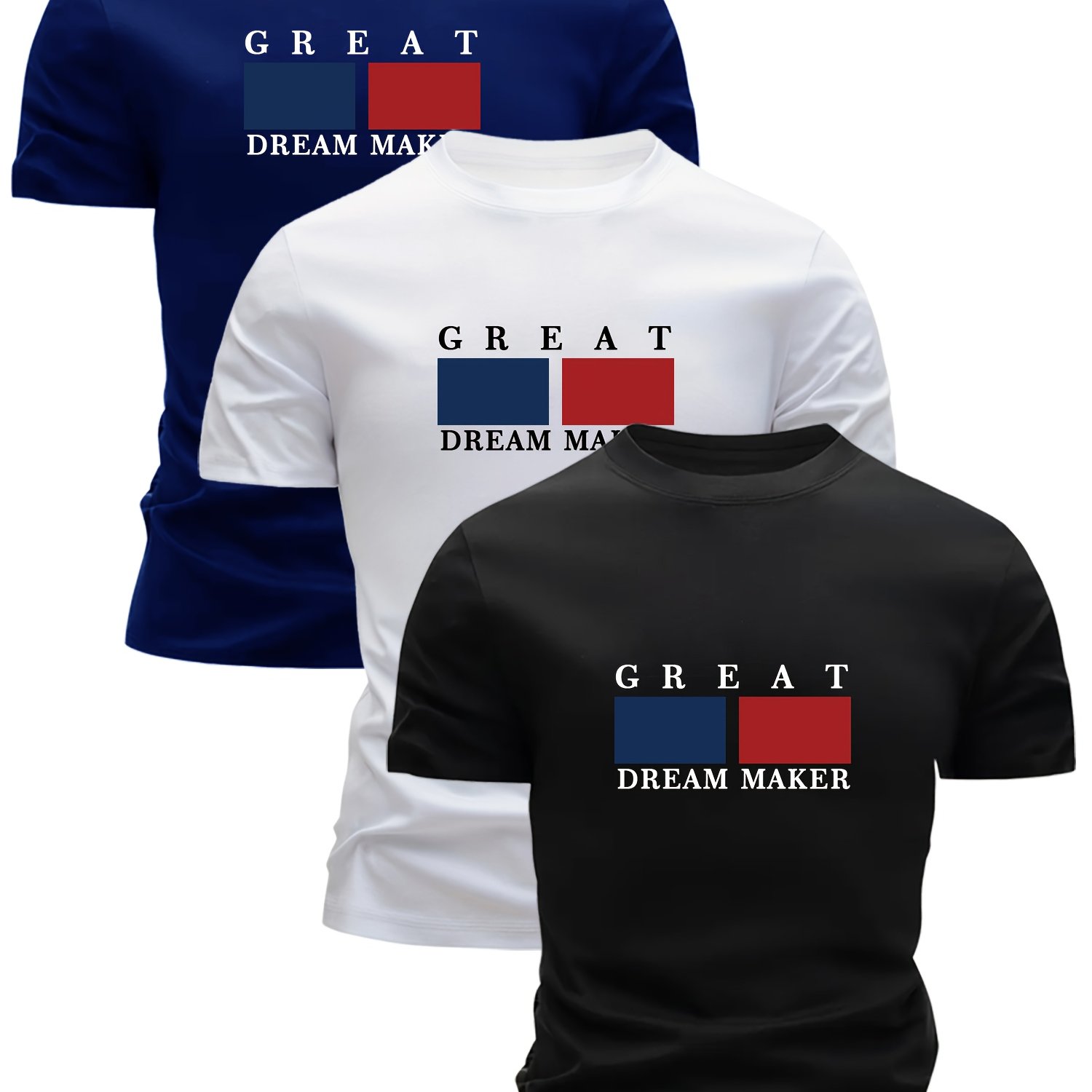 E-shop Zufälliges 3-teiliges Print GREAT Muster Kurzarm Herren Ultra-Leichtes Rundhals T-Shirt - Schnelltrocknend, Atmungsaktiv, Schweißabsorbierendes