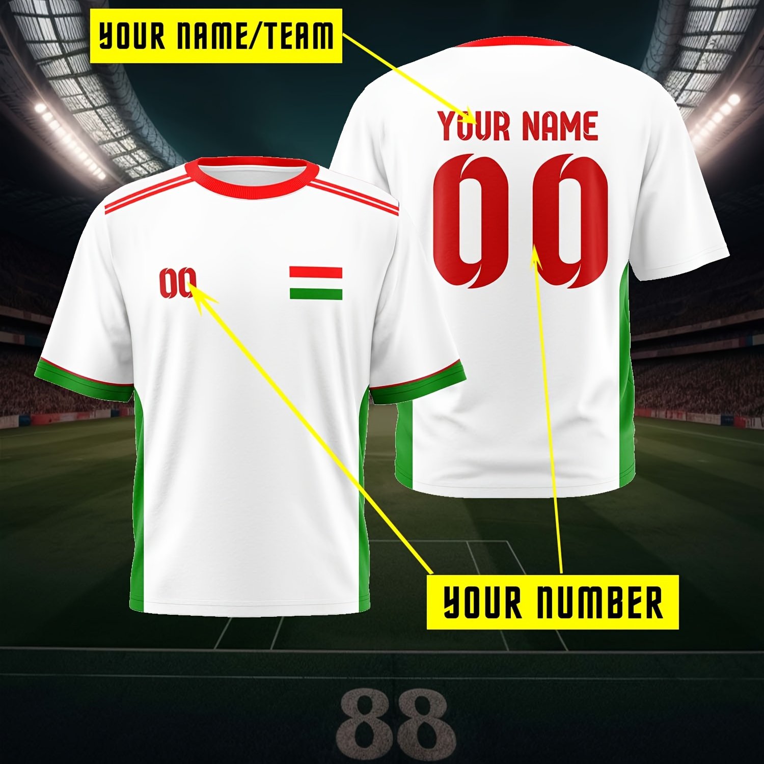 TEMU European Hungarian Men's Casual Football Jersey, Loose Breathable Round Neck T-shirt Football Athletic Wear , Personalized Customization,