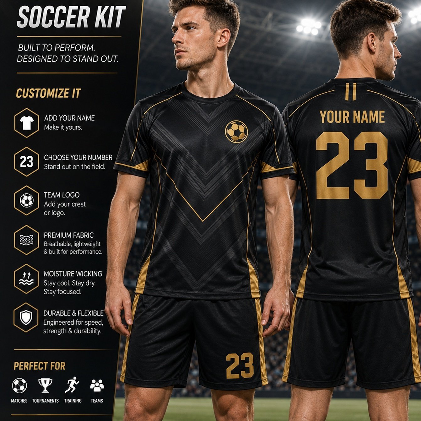 TEMU 2026 Model Men's Custom Name And Number Soccer Team T-shirt Jersey, Adult 2pcs Set For Freshman Competition, Training, And Sports Wear,