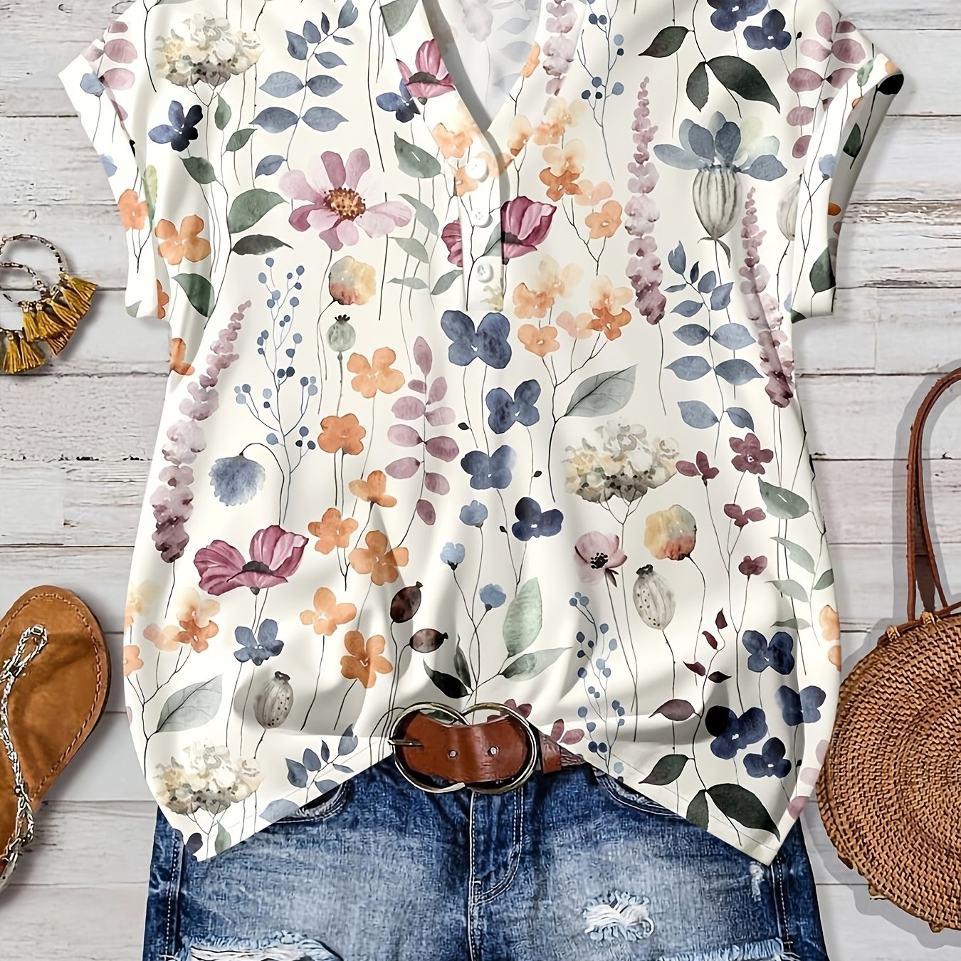 TEMU Women's Casual Minimalist Printed Floral Pattern Shirt