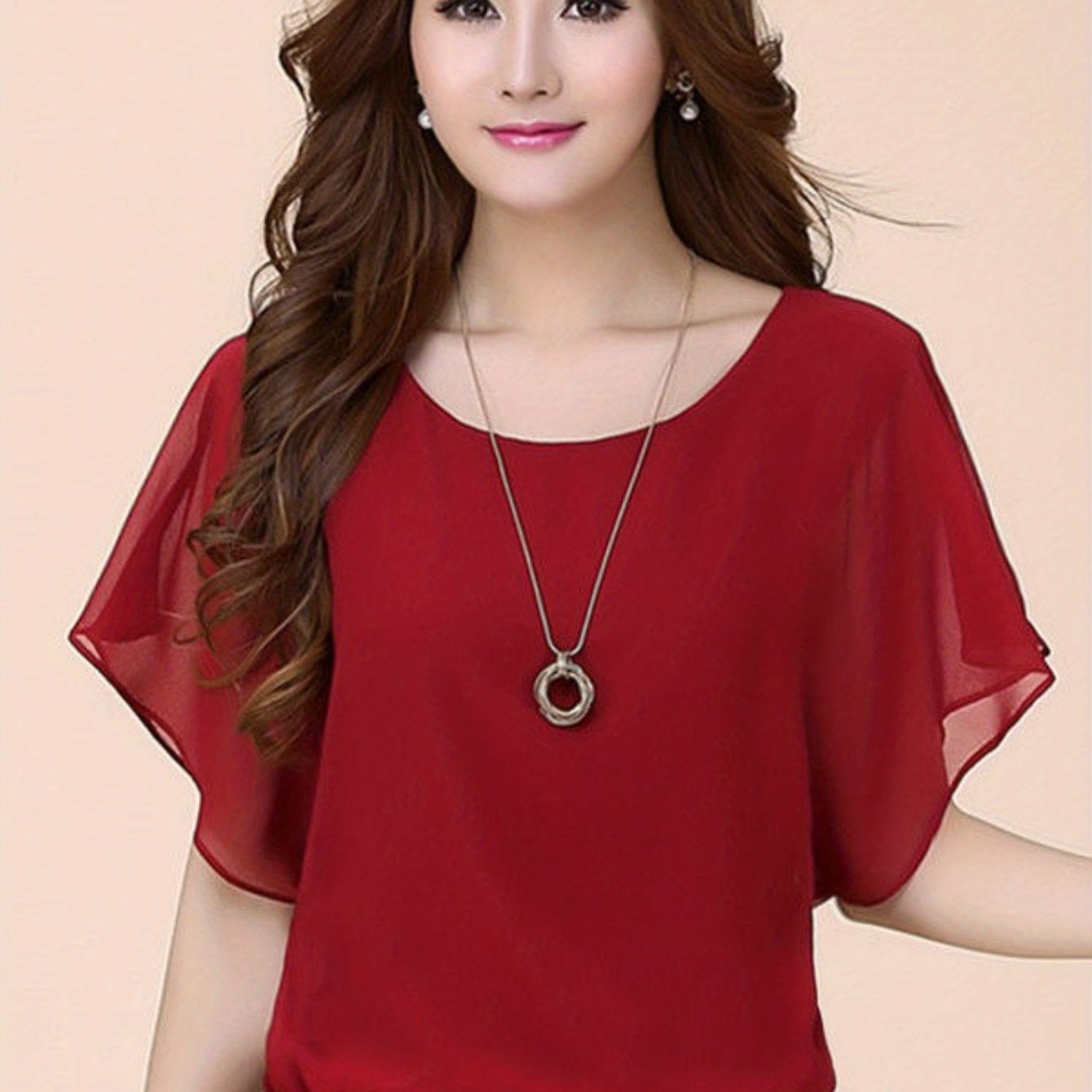 TEMU Women's Blouse Chiffon Shirt Short-sleeve Blouse