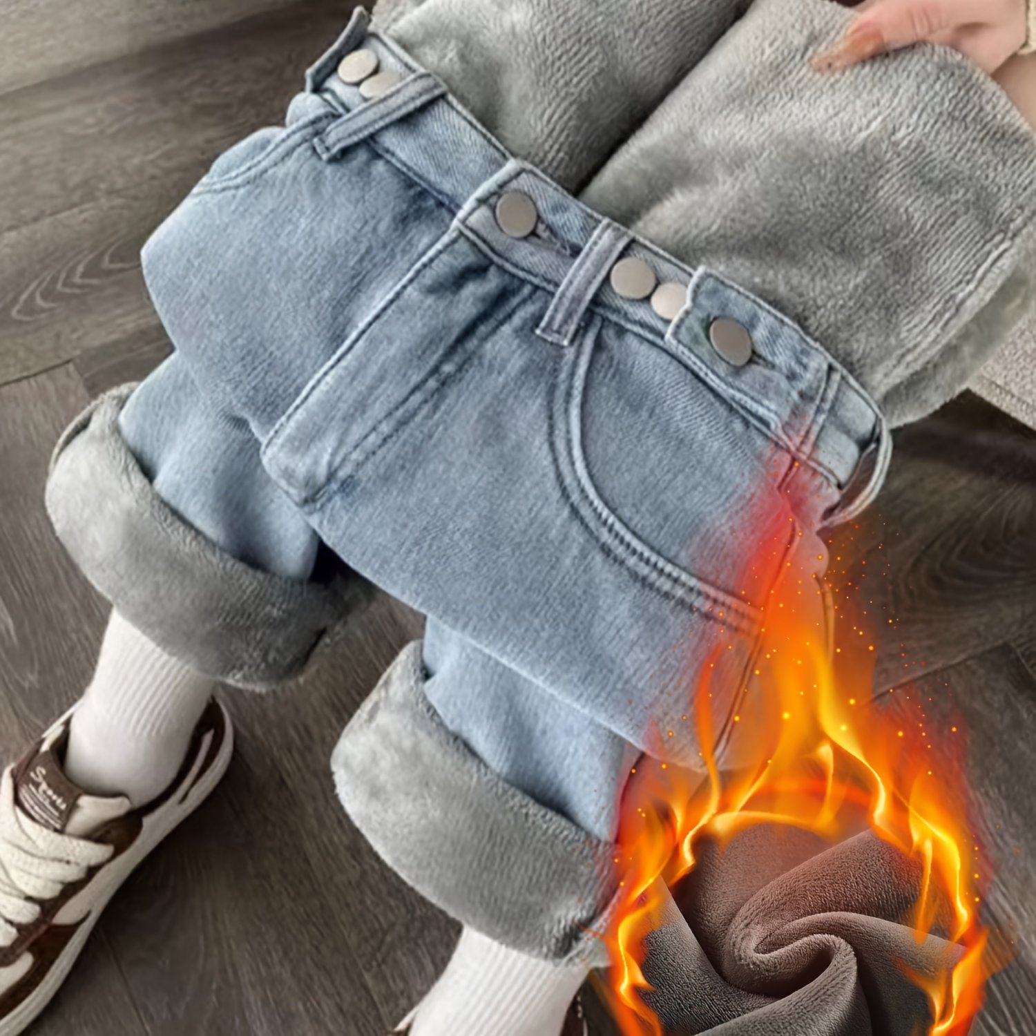 TEMU Autumn And Winter Multi-pocket Loose Straight Jeans, Women's Casual Versatile Fleece Jeans, Women's Clothing And Jeans