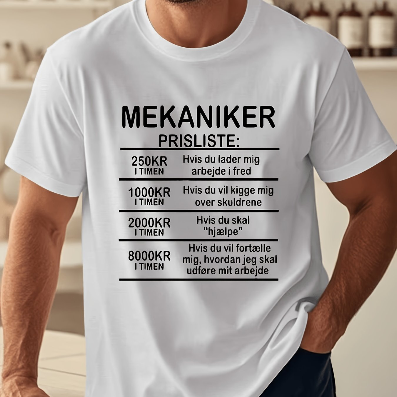 TEMU Men's Fun Danish Language T-shirt - Humorous Slogan Tee For Men, Casual Summer Everyday Wear, With Danish Humor Elements, Machine Washable