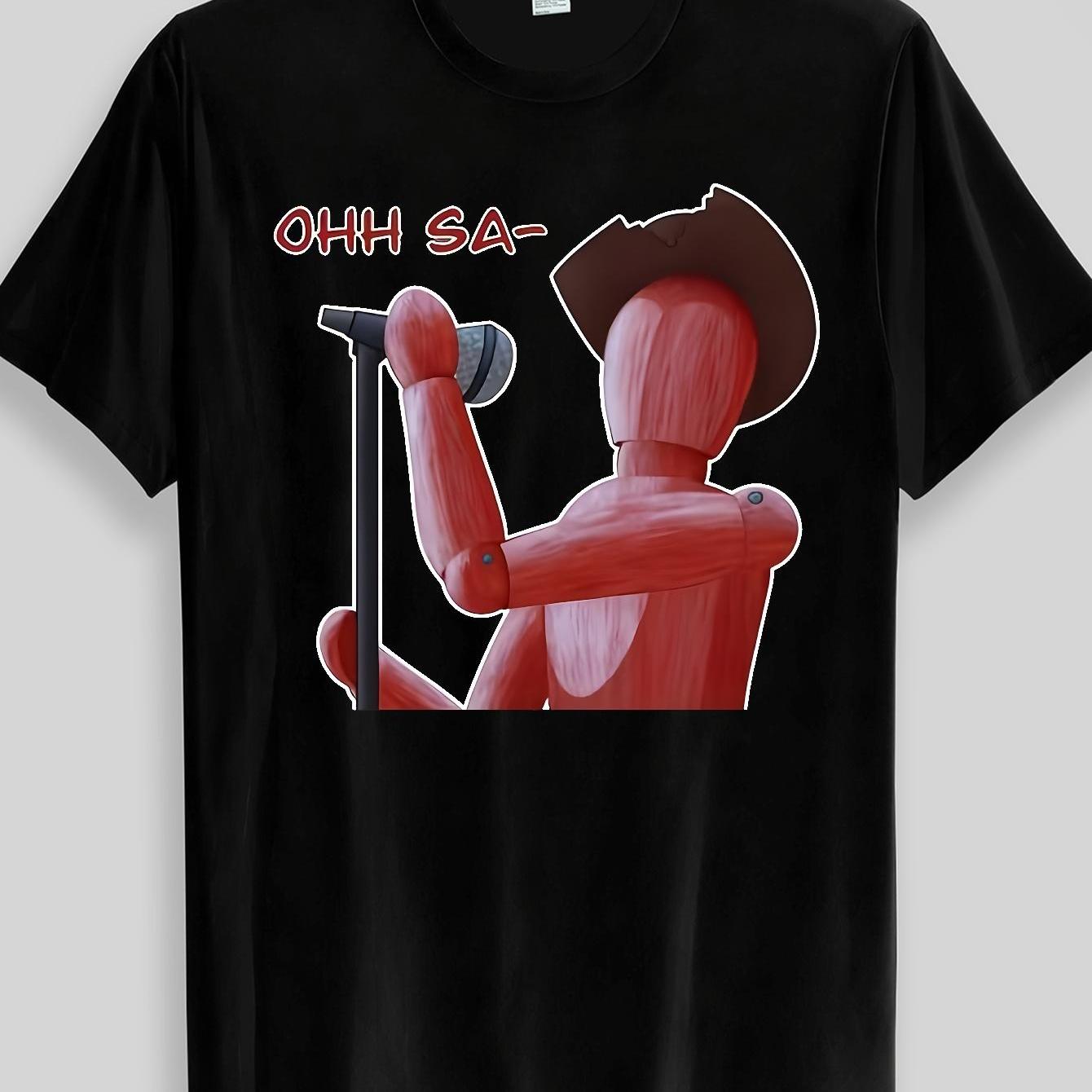TEMU Men's Rock Style T-shirt With Red Cowboy Puppet Graphic - Tee Suitable For Summer Casual Wear, Gift For Musicians & Themed Parties, Machine