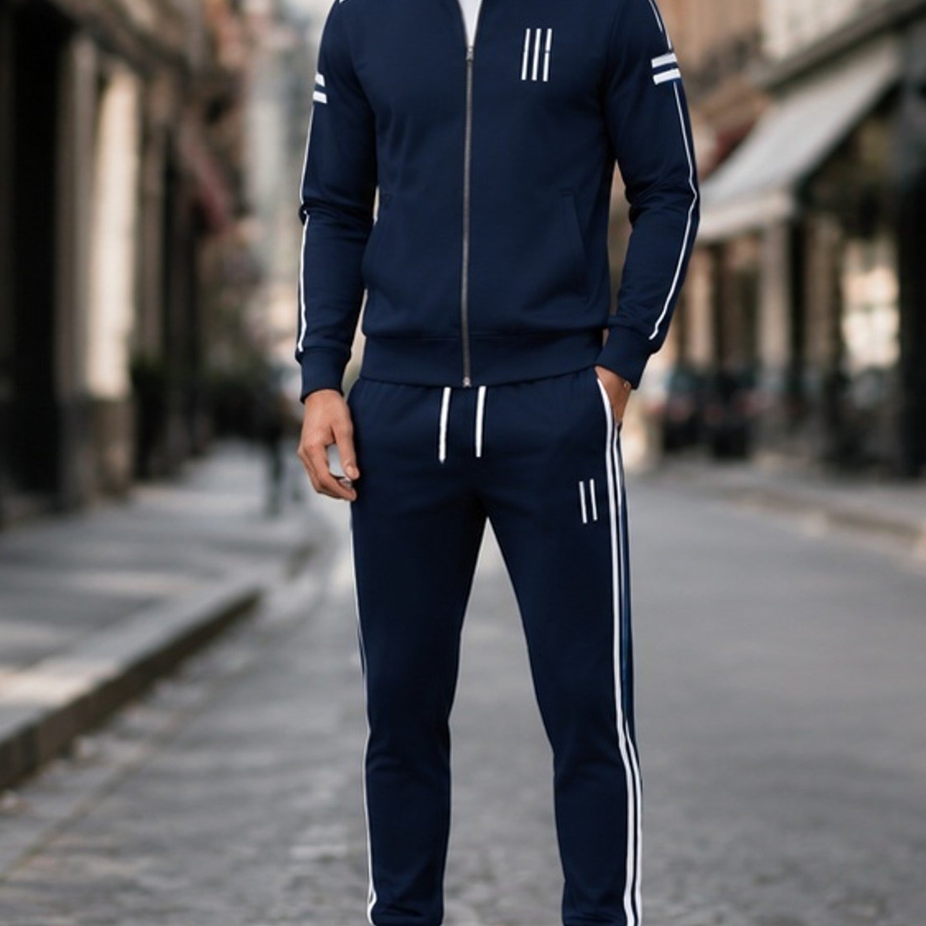 Image of Men's Casual Tracksuit 2pcs Set, Men's Autumn And Winter Street Style Outfit, Men's Fashion Relaxed Fit For Daily Wear Weekend Outfit Holiday Gift
