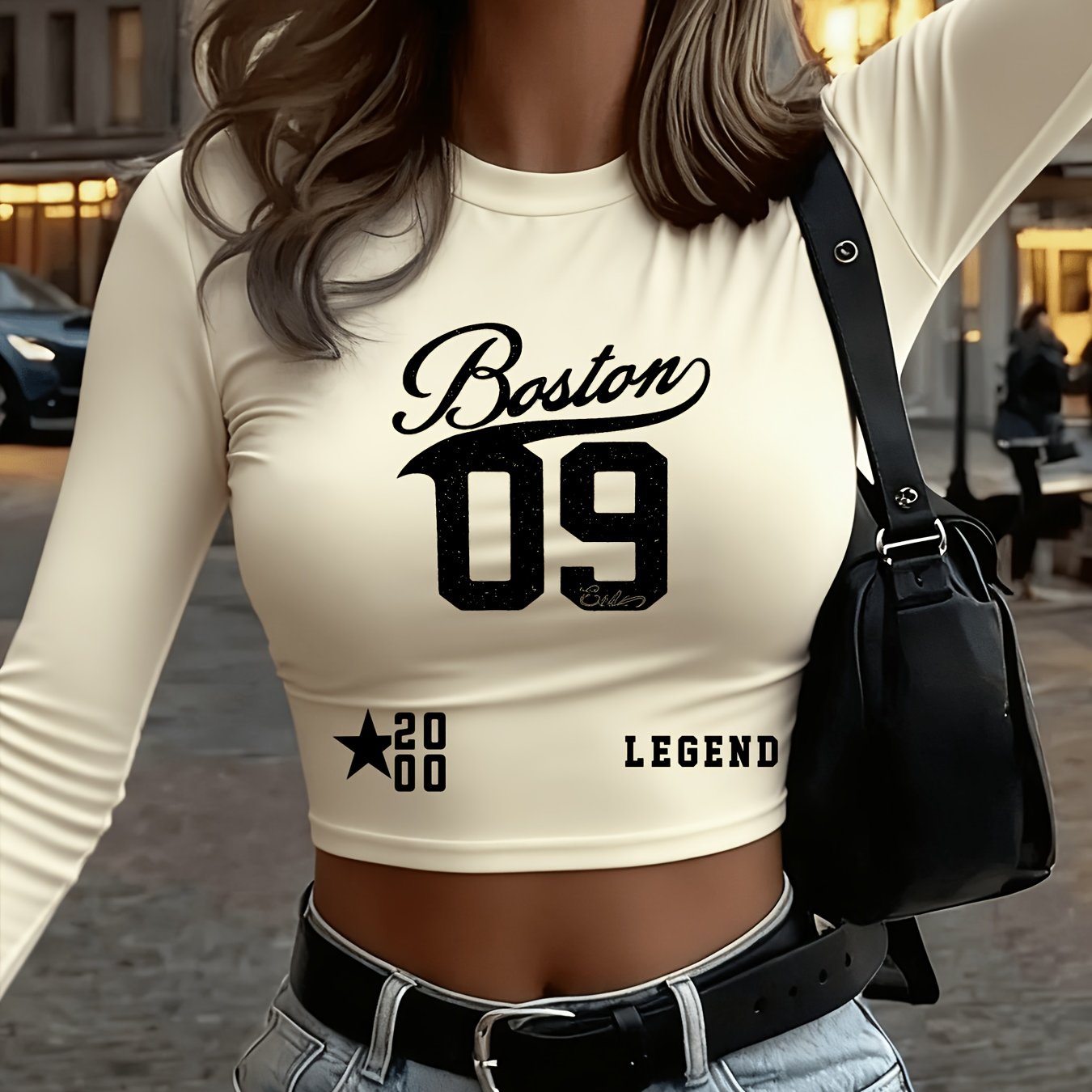 TEMU Y2k Slim-fit Long Sleeve T-shirt With English Letter Print - Classic Versatile Style, Fashionable And Minimalist, Everyday Casual Streetwear,