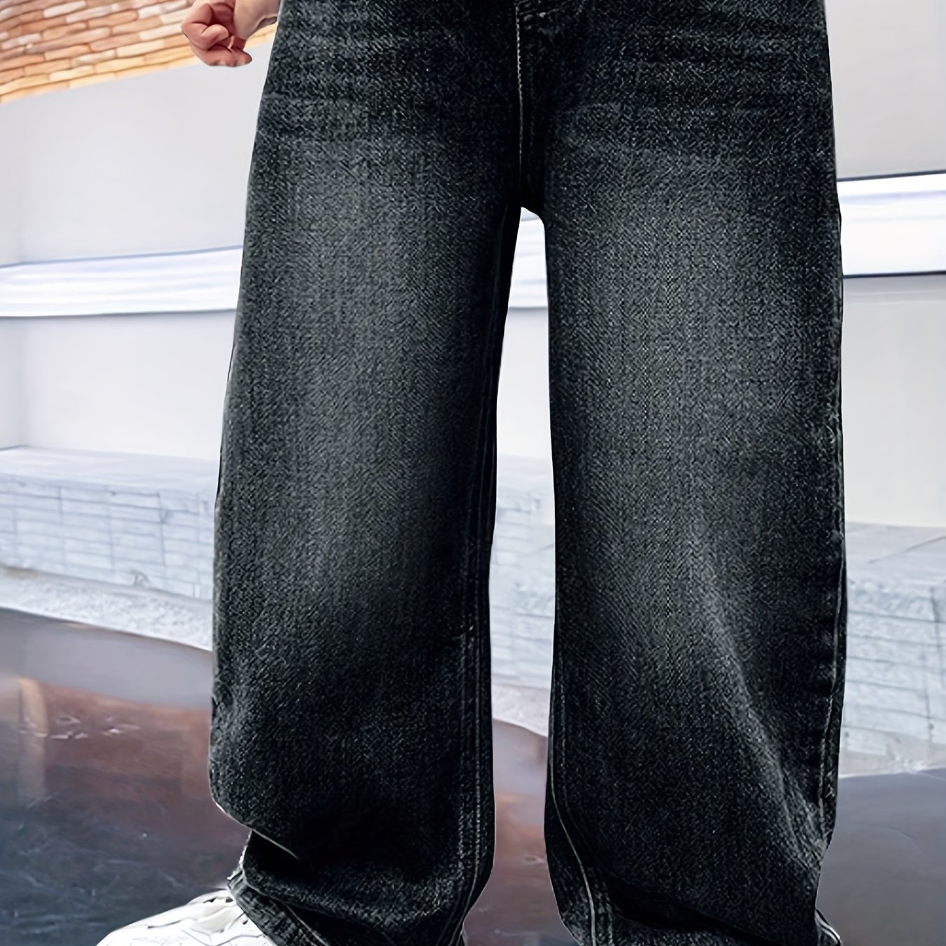 Big Boy Loose Wide-leg Jeans, Boys' Washed Fashion Long Jeans