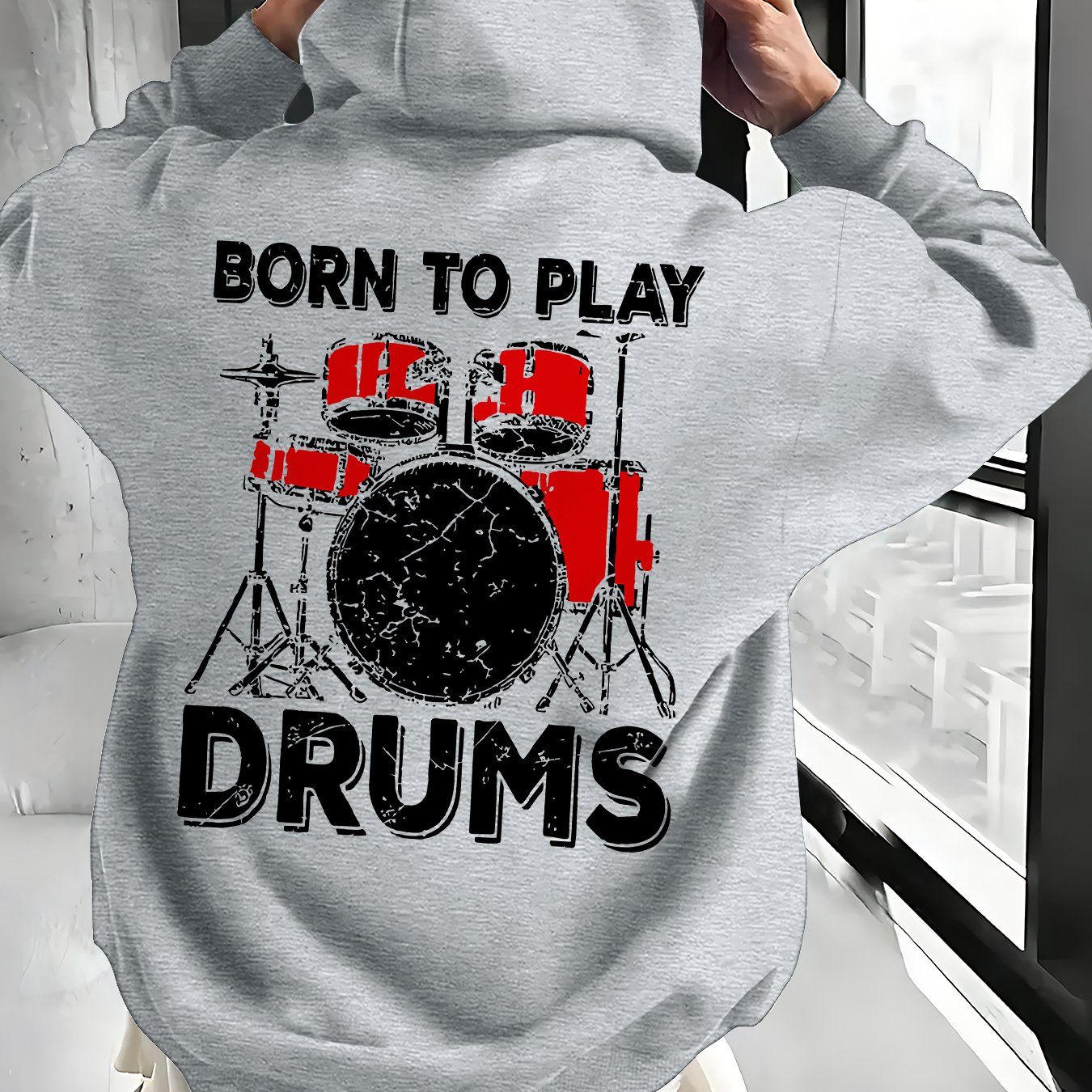 TEMU Men's Casual Hoodie, Versatile And Stylish, Featuring Trendy Drum Group Prints, Suitable For Outdoor Wear Or Home Use, A Comfortable Pullover
