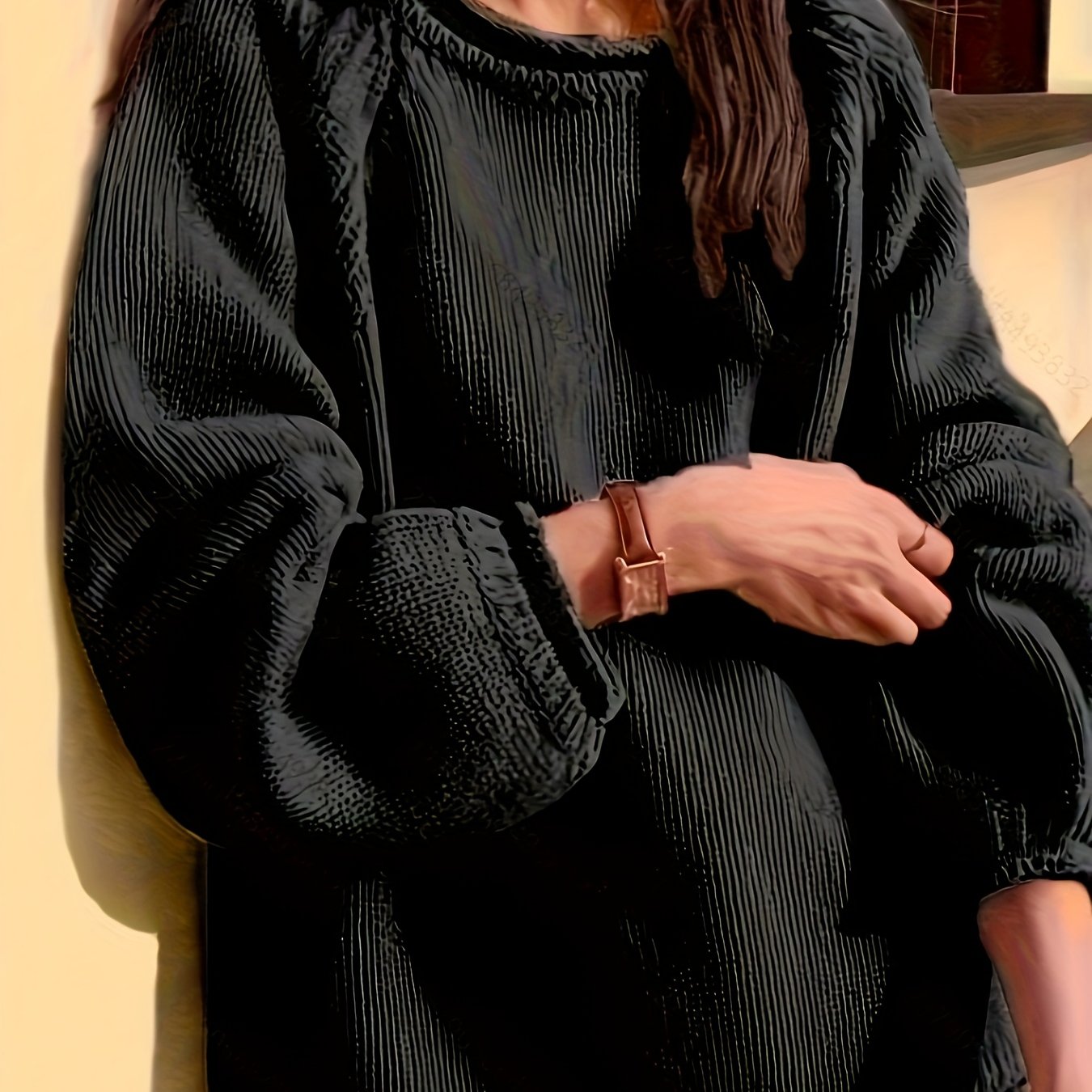 Image of 2024 Autumn Winter New French Round Neck Pullover Solid Color Women's Lantern Sleeve Loose Casual Lazy Sweater Whitening Fashion Versatile Sweater