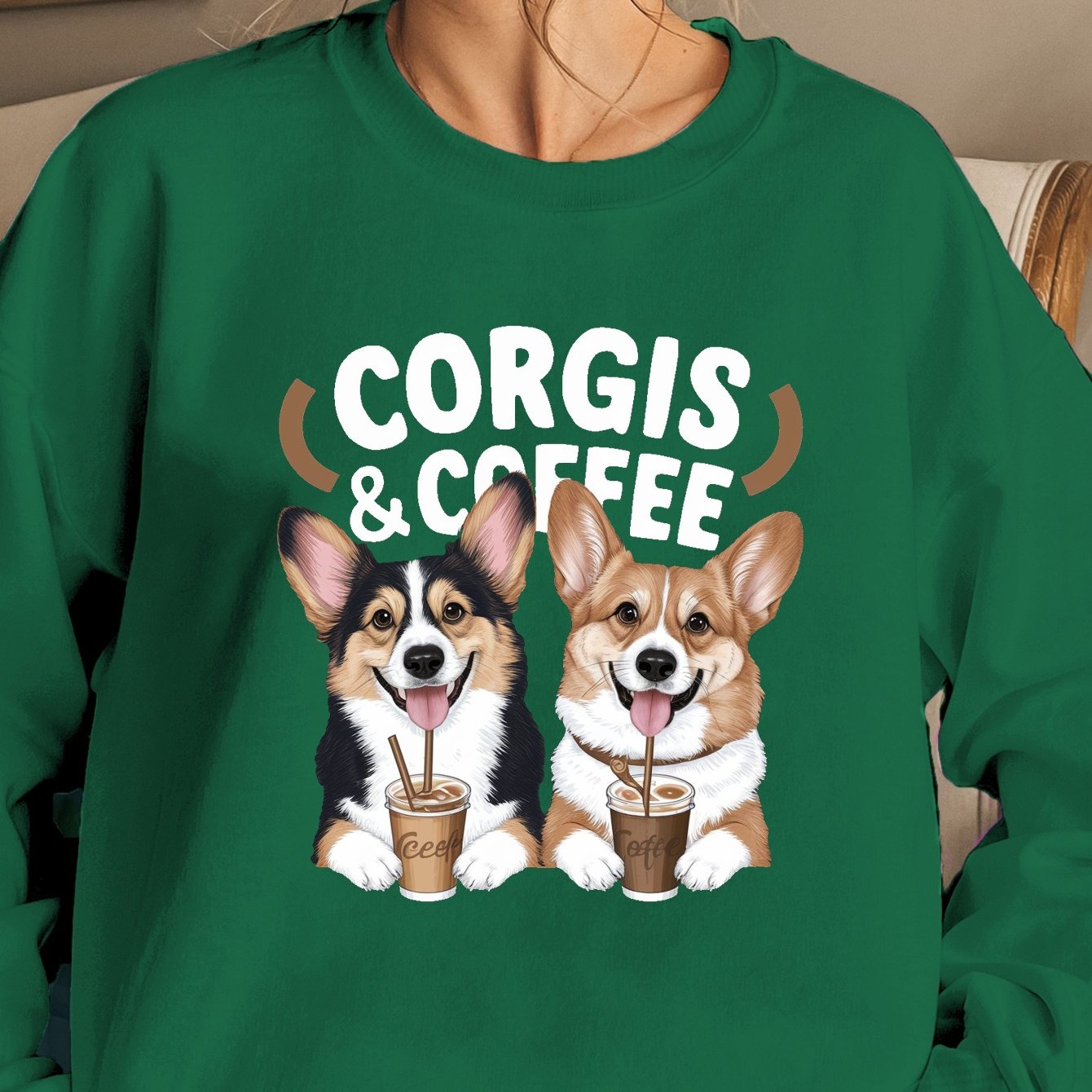 TEMU Corgis Print Pullover Sweatshirt, Casual Long Sleeve Crew Neck Sweatshirt For Fall & Winter, Women's Clothing