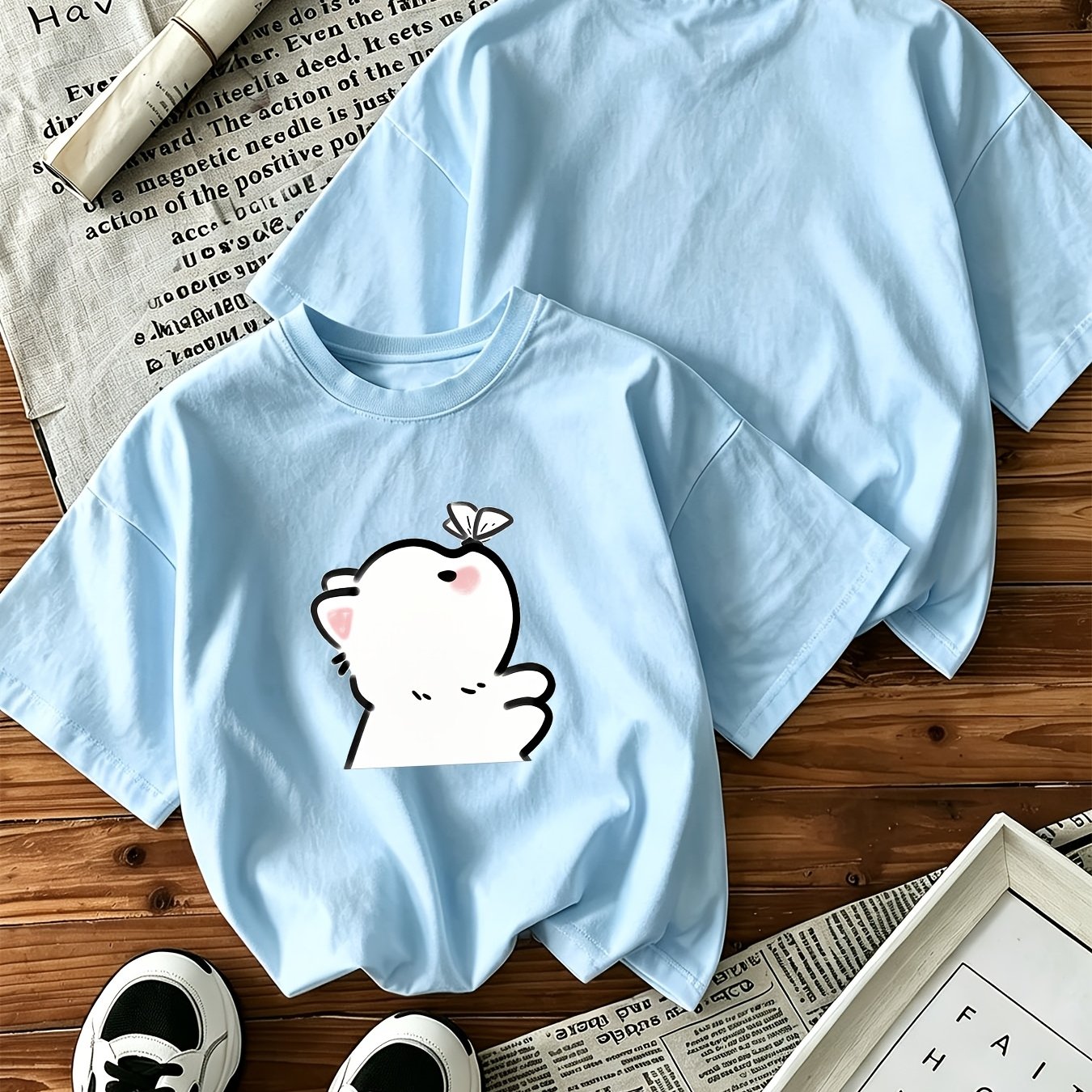 Men' & Women' Oversized T-shirt - Cute Cat & Print Short Sleeve Crew Neck Tee, Minimalist -line Regular , Spring Summer Casual Streetwear Suitable For , Machine Washable For And