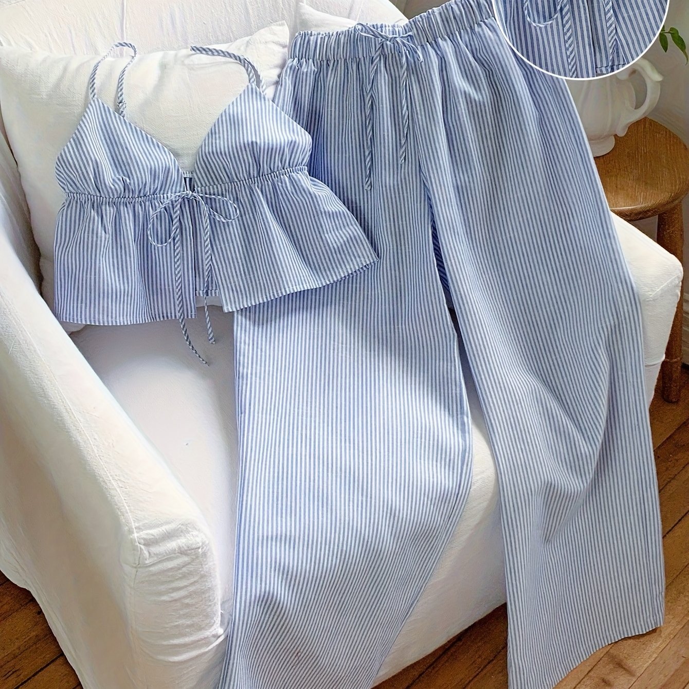 E-shop Damen Frühling/Sommer Schleifen-Träger Top + Weitbeinige Hosen Set