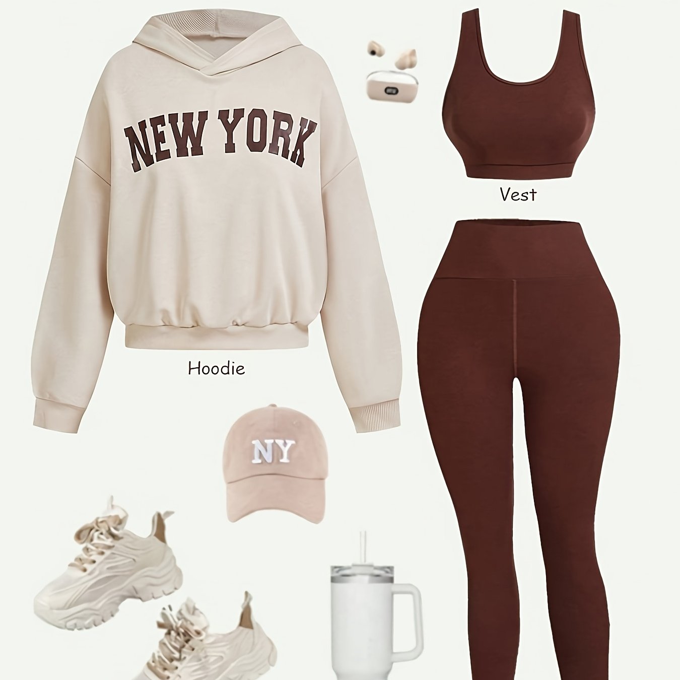Yoga Basics Women's Loose Sweatshirt Solid Color Slim 3pcs Set
