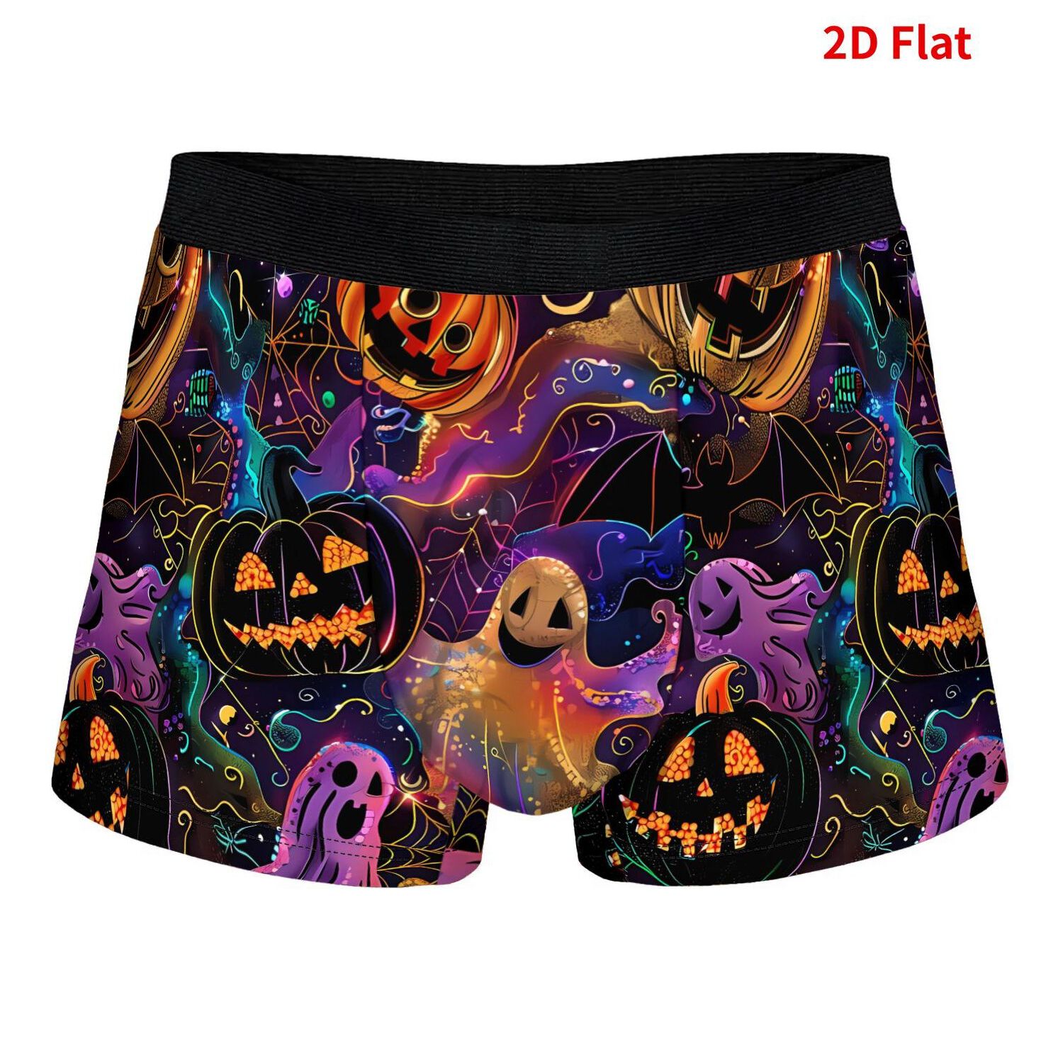 TEMU 2d Print Design Halloween Neon Pumpkins Men's Boxer Shorts Breathable Underwear Vibrant Colorful, Daily & Casual Wear