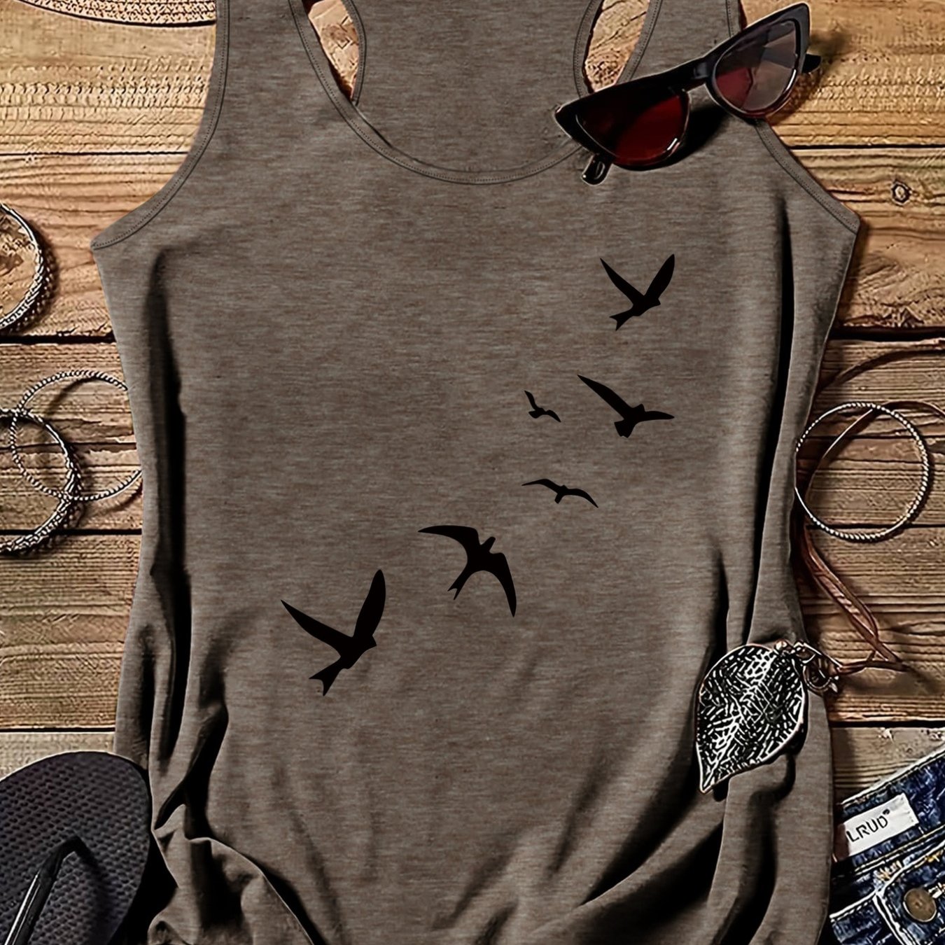 TEMU Graphic Print Tank Top, Casual Crew Neck Tank Top For Summer, Women's