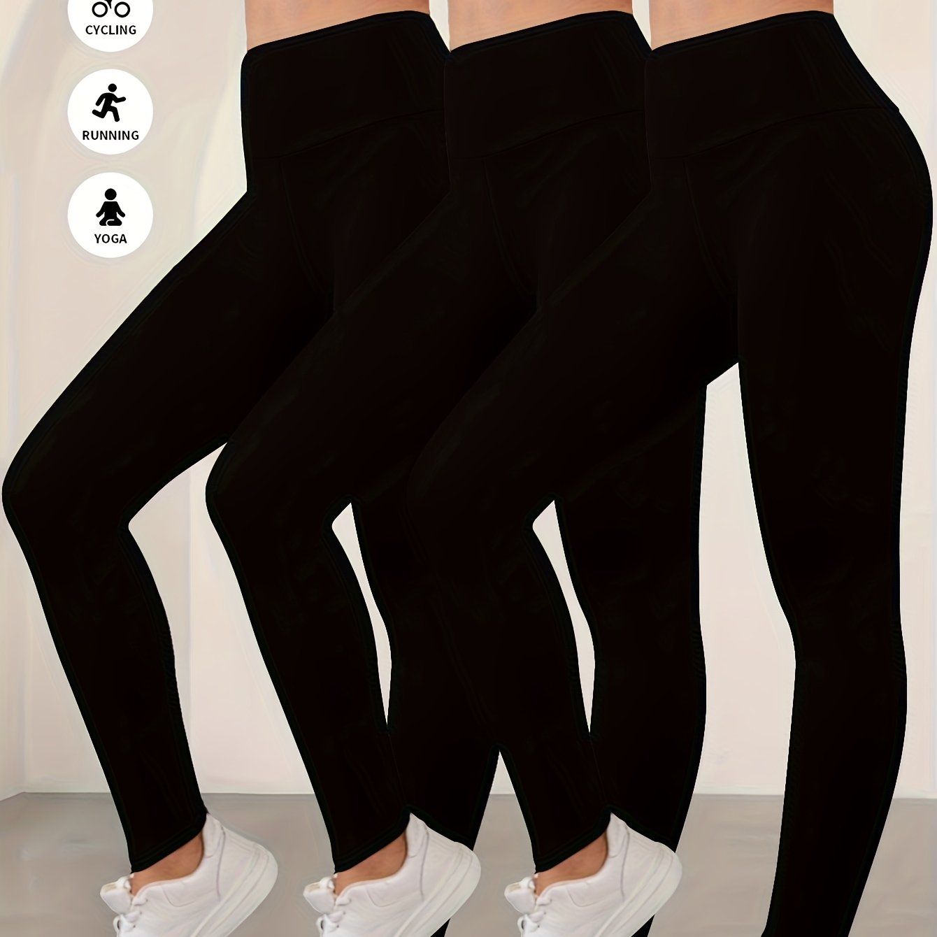 E-shop 3er Set Damen High-Waist Leggings mit Bauchkontrolle - Nicht transparent, ultraweiche, dehnbare Hosen, Ganzjahres-Rutschfester Bund und