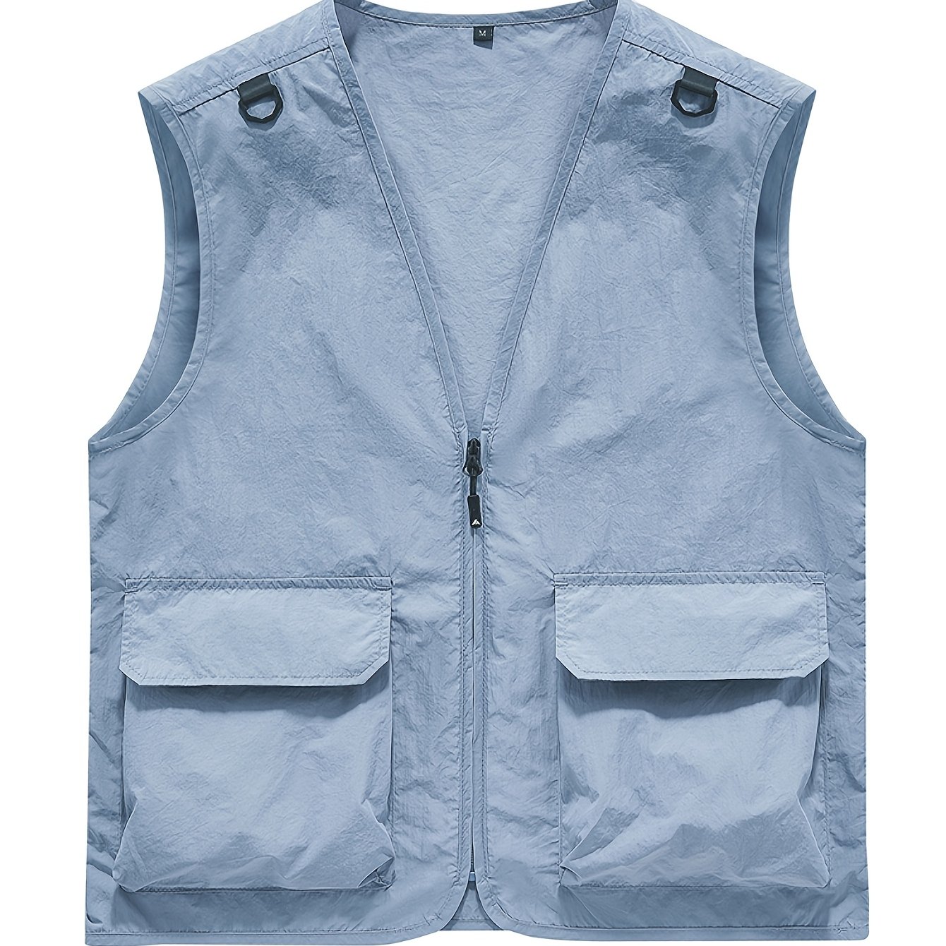 TEMU Unisex Lightweight V Neck Utility Vest, Zip Front Sleeveless Cargo Waistcoat With Big Pockets, Breathable Outdoor Vest For Spring Summer Camping